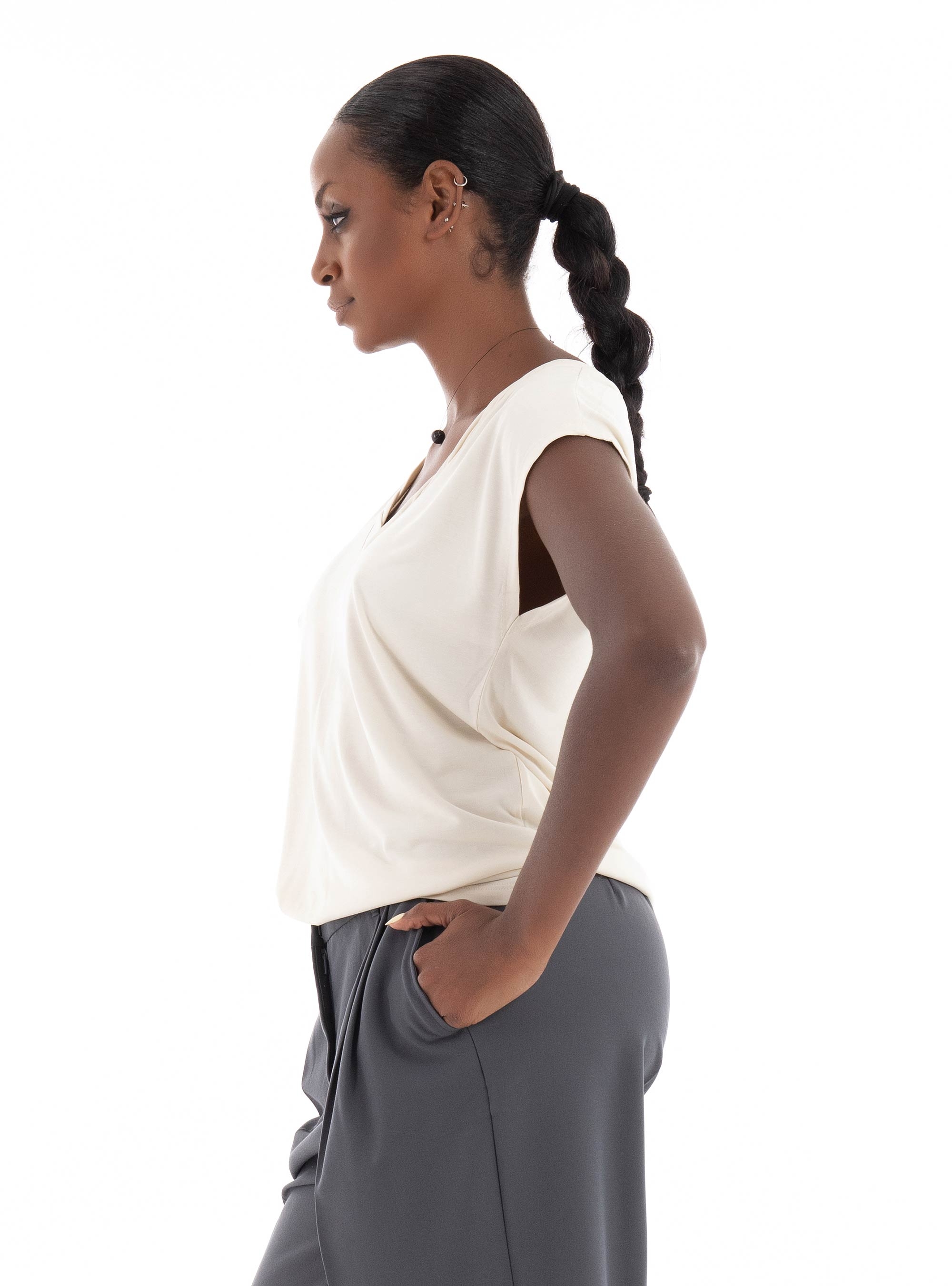 Only Hannah V-Neck Top - Ecru