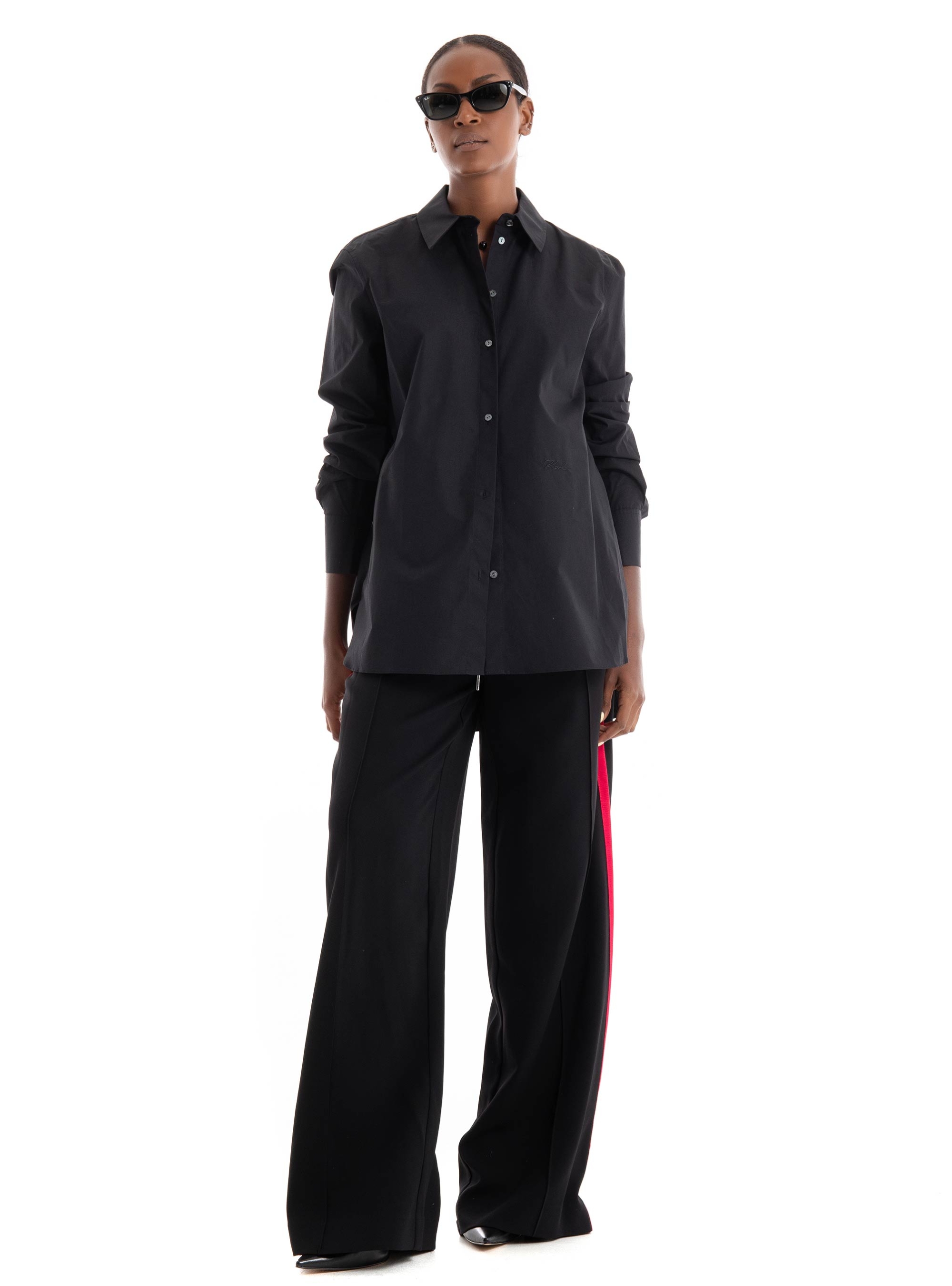 Karl Lagerfeld Taped Wide Leg Pants - Black