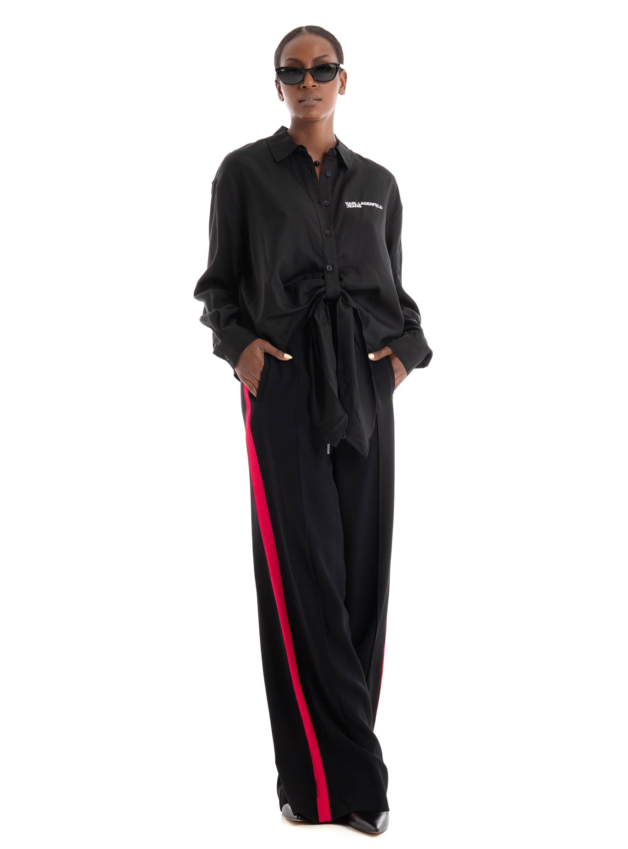 Karl Lagerfeld Taped Wide Leg Pants - Black