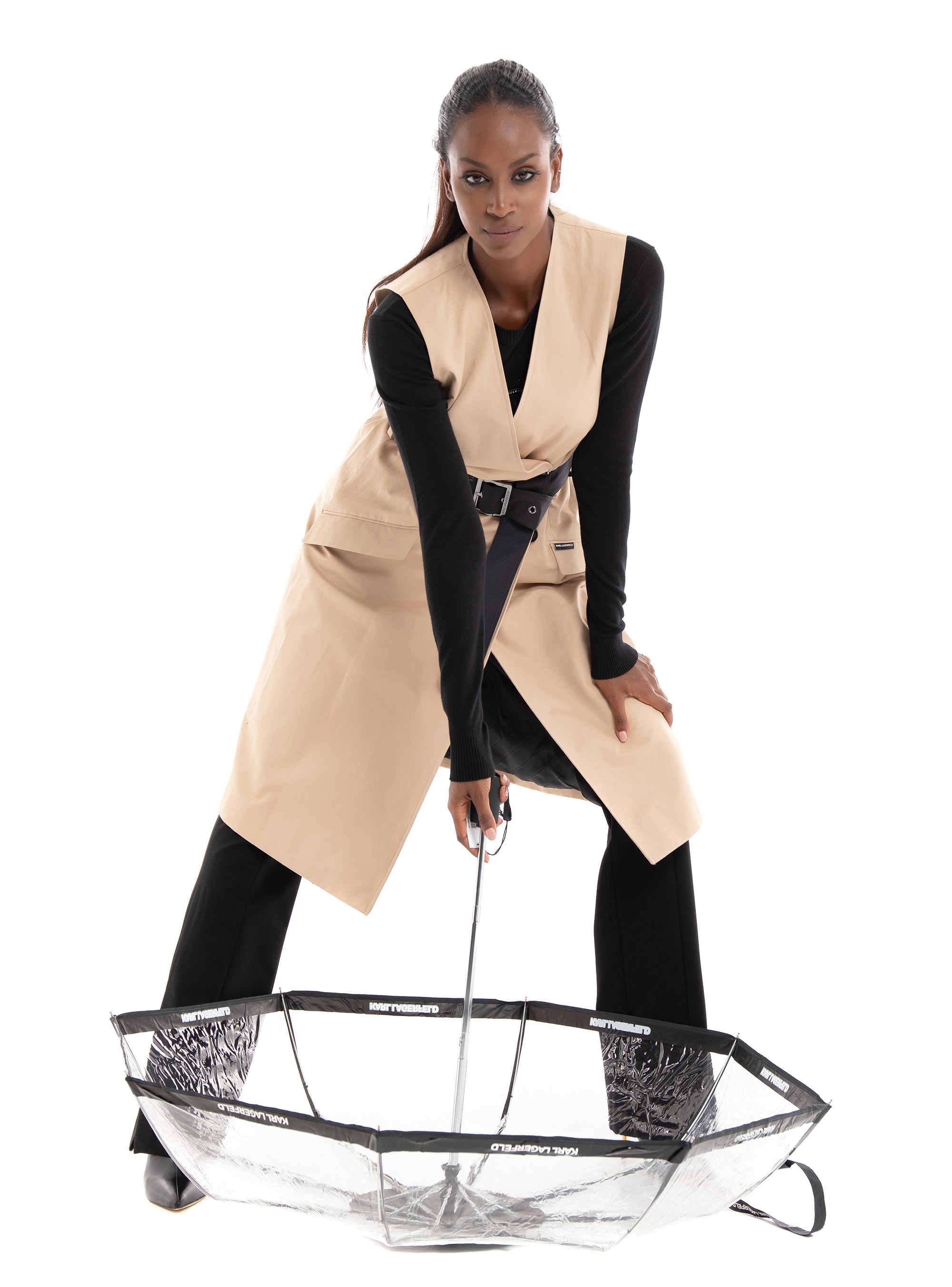 Karl Lagerfeld Karl Logo Automatic Open Transparent Small Umbrella - Transparent