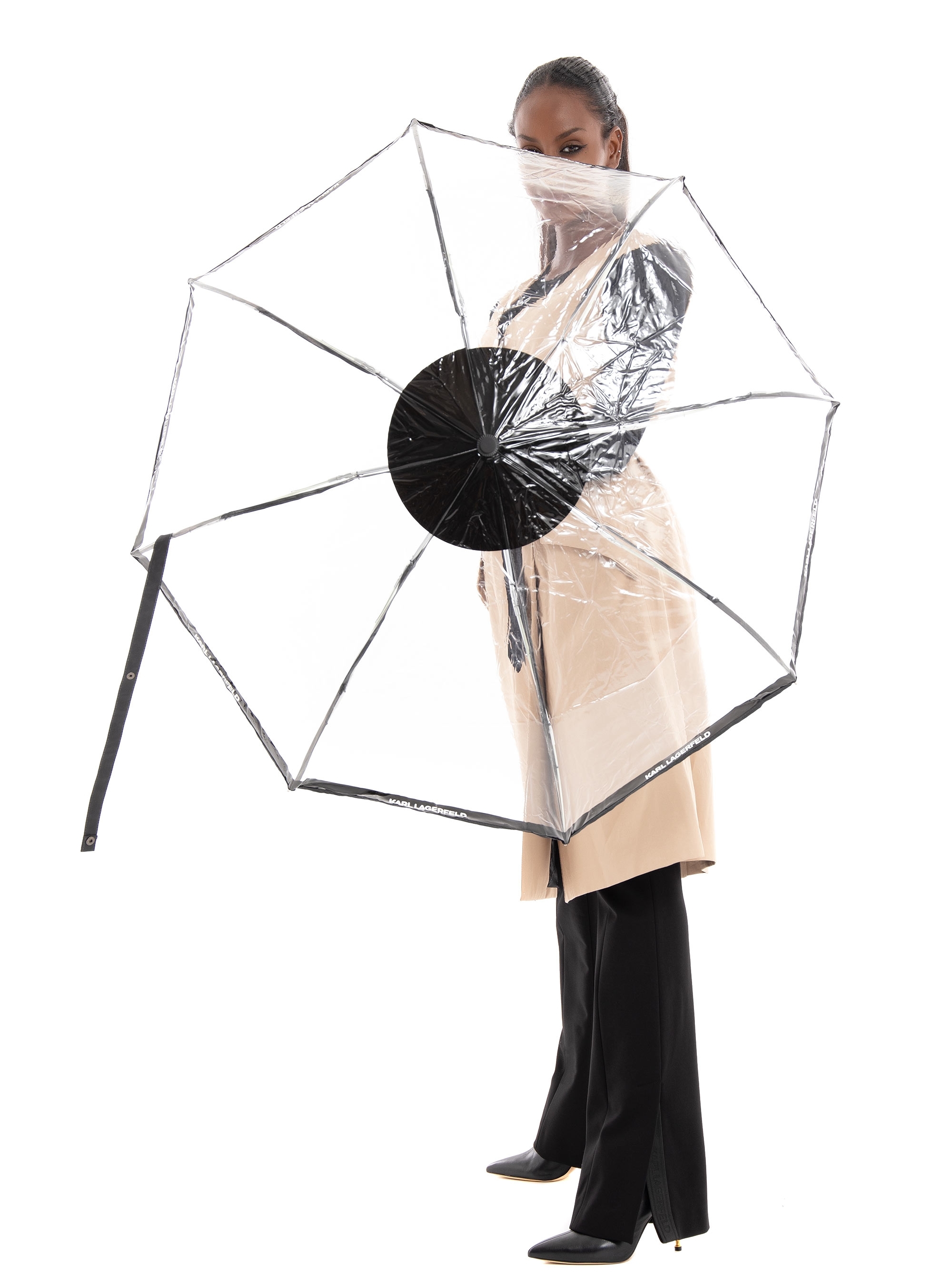 Karl Lagerfeld Karl Logo Automatic Open Transparent Small Umbrella - Transparent
