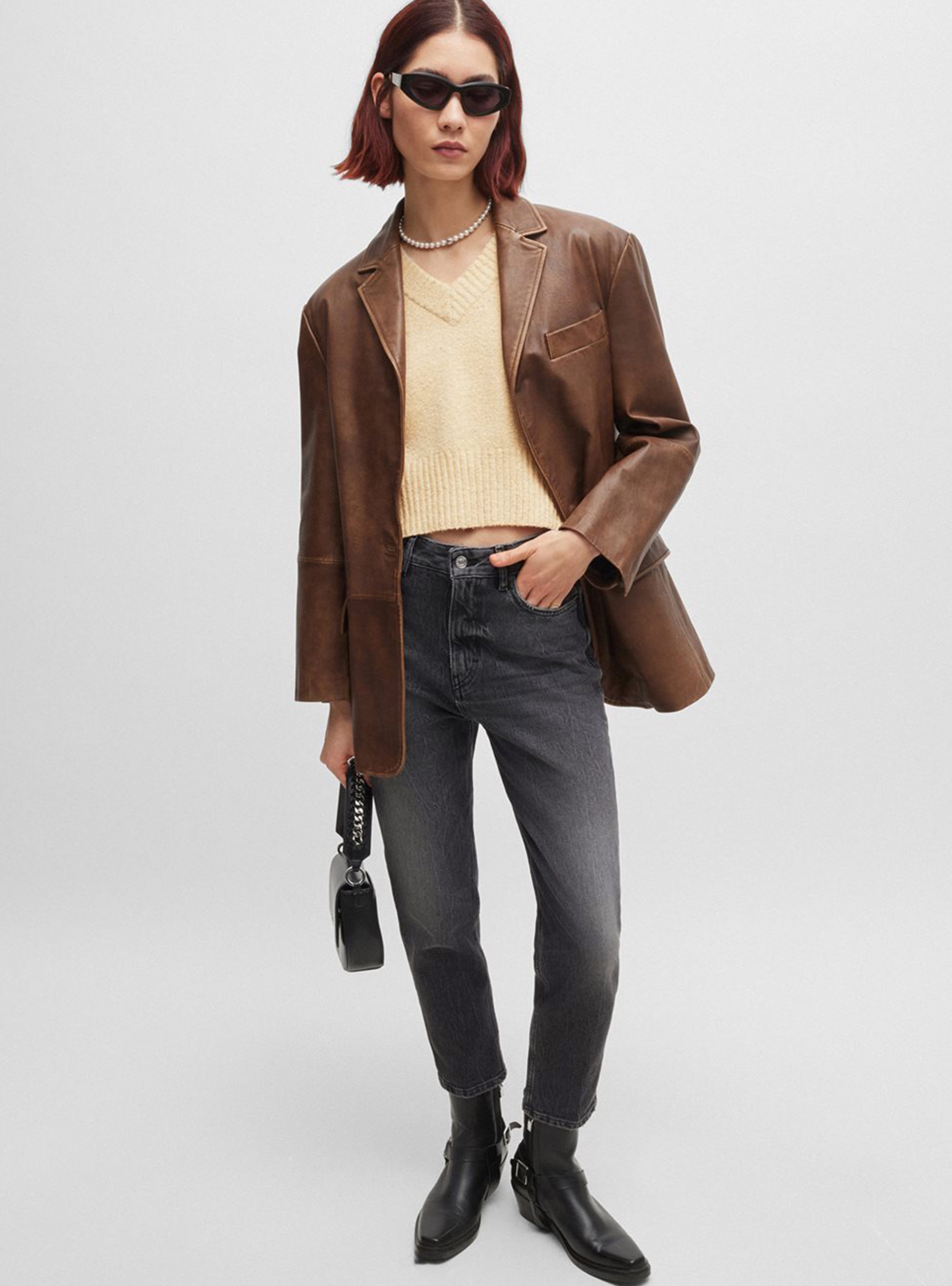 HUGO Knitted V-Neck Top Selleny - Beige