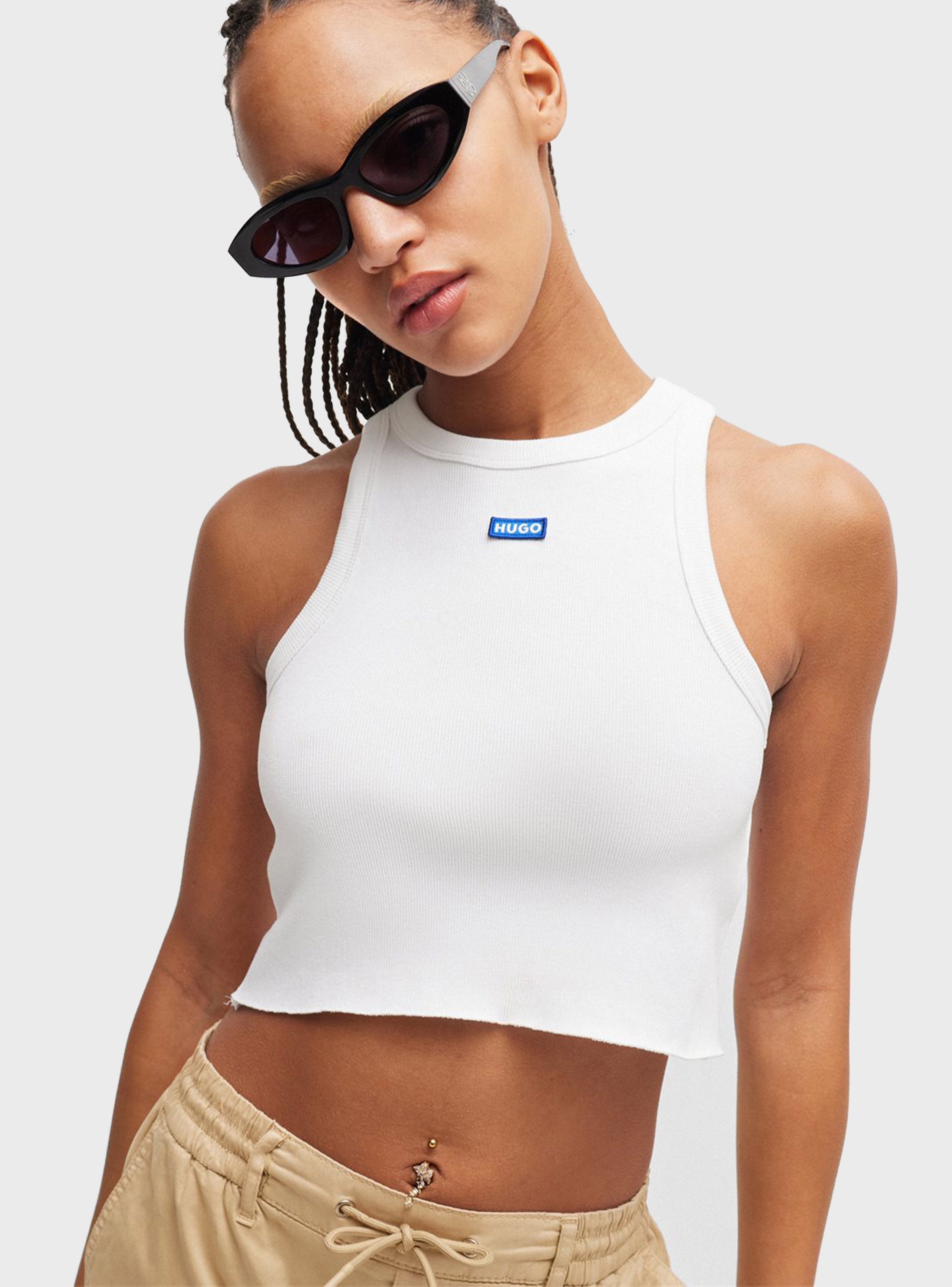 HUGO Slim Fit Cropped Tank Top Baby Tank_B - White