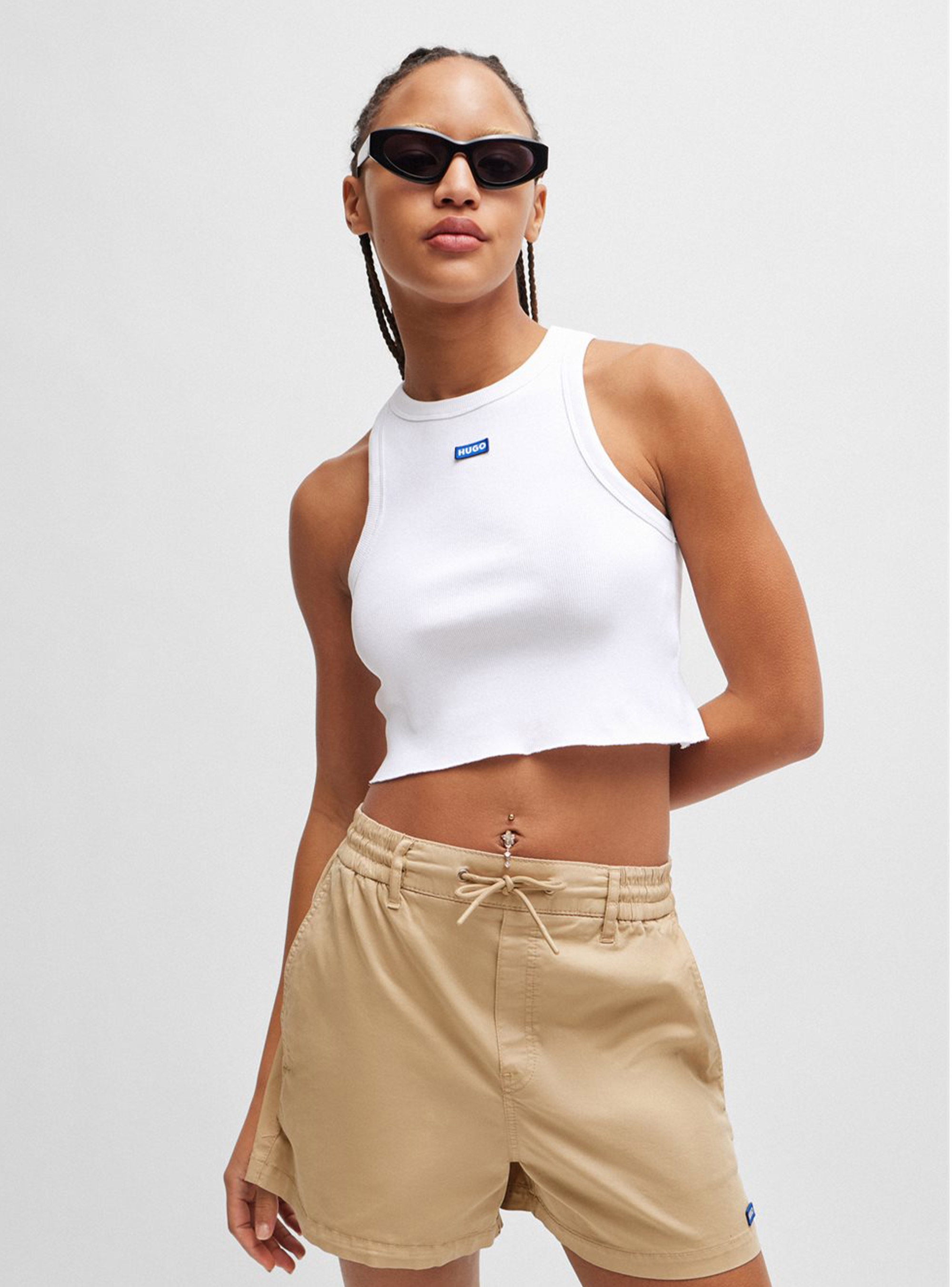 HUGO Slim Fit Cropped Tank Top Baby Tank_B - White
