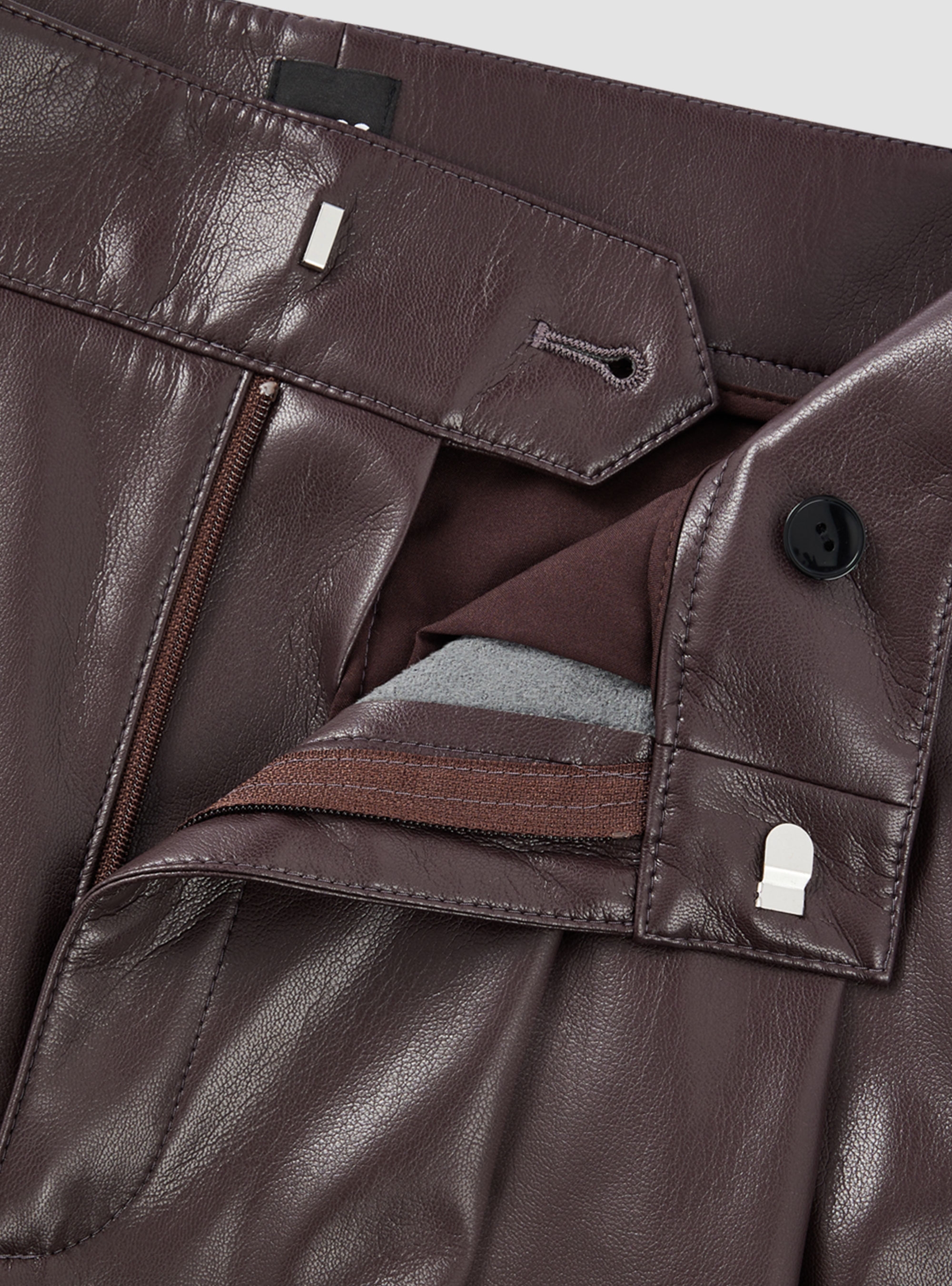 BOSS Faux-Leather Pleated Trousers Tadesa - Dark Brown