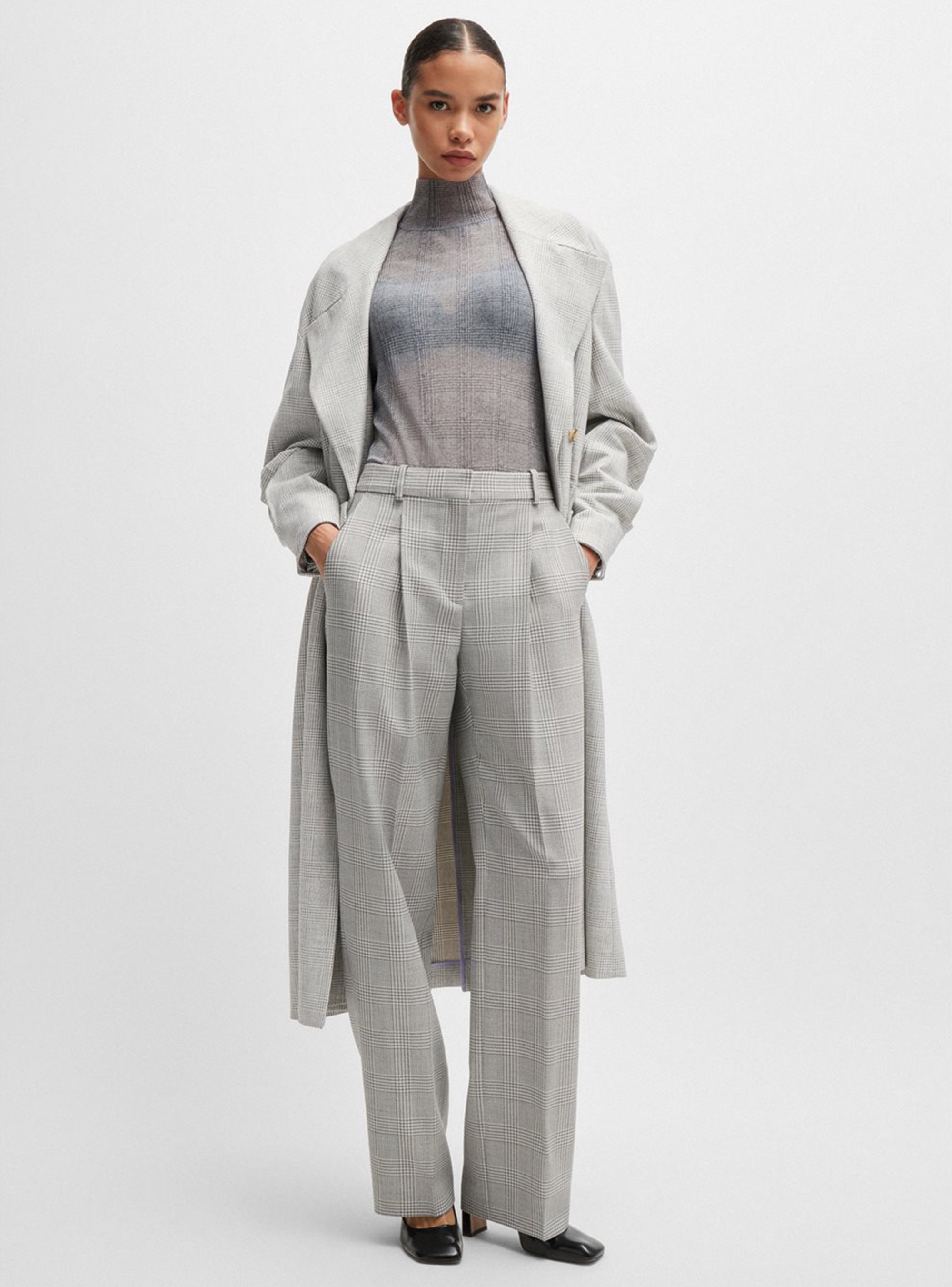 BOSS Double Breasted Coat Cusiato - Black & White