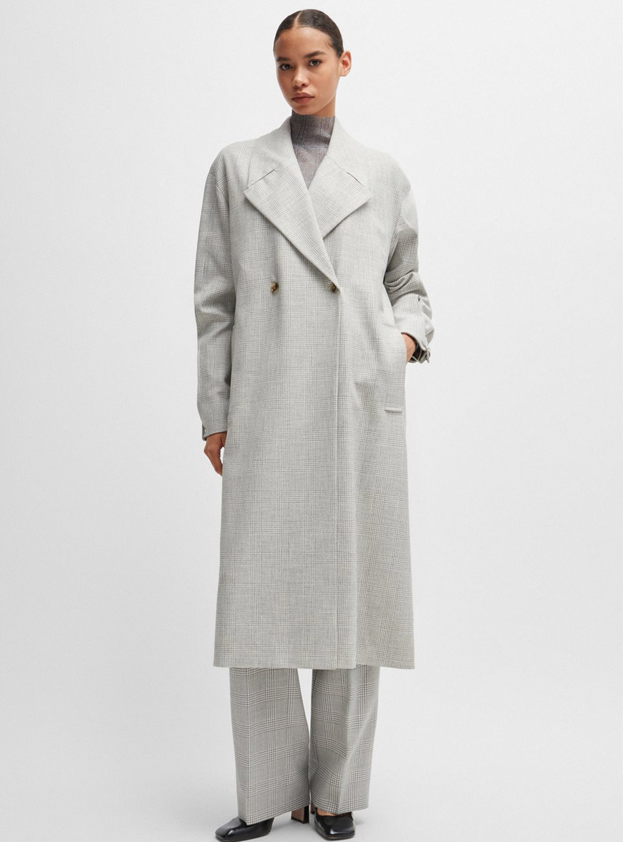 BOSS Double Breasted Coat Cusiato - Black & White