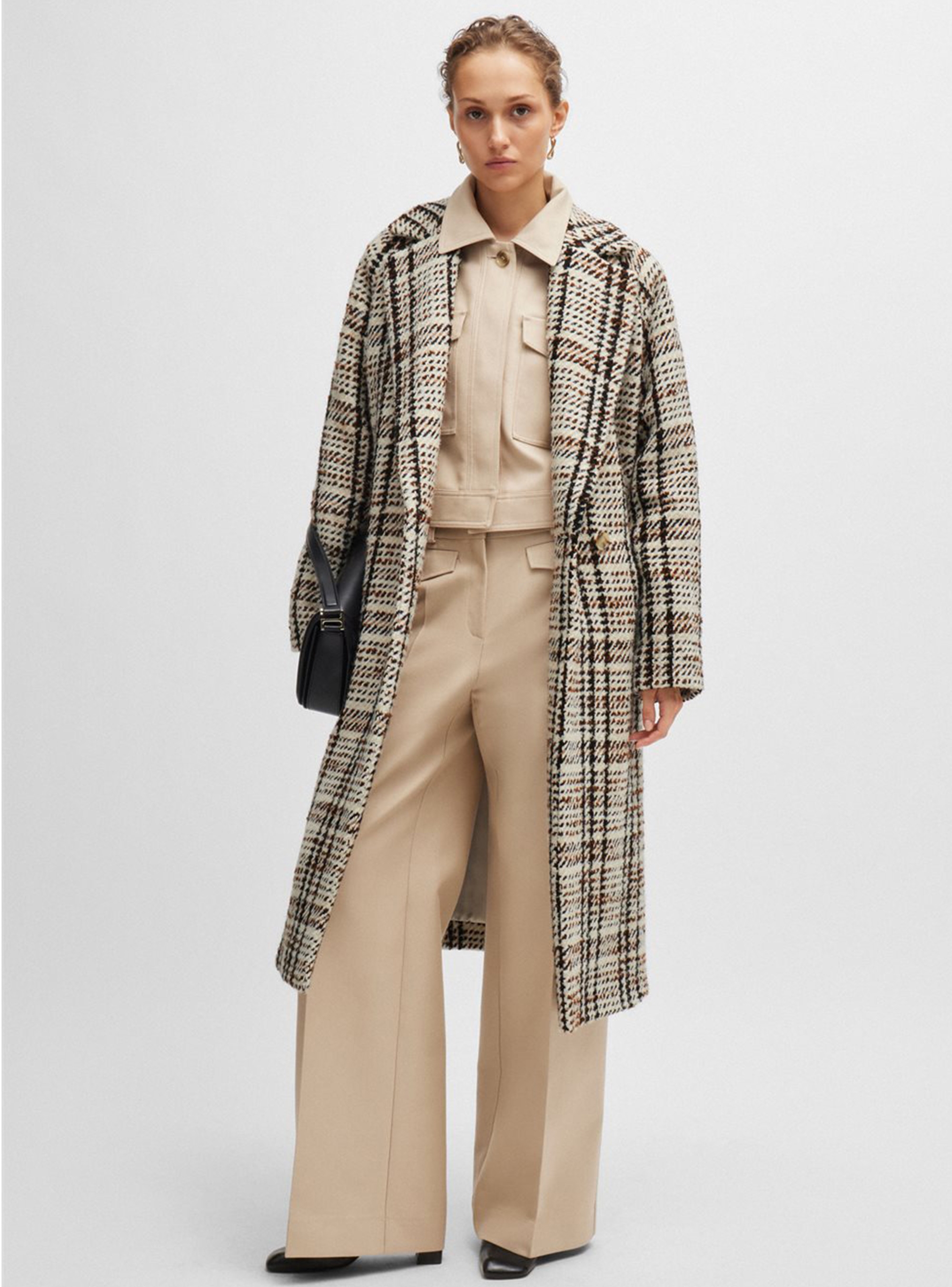 BOSS Oversized Checked Coat Calorena - Beige