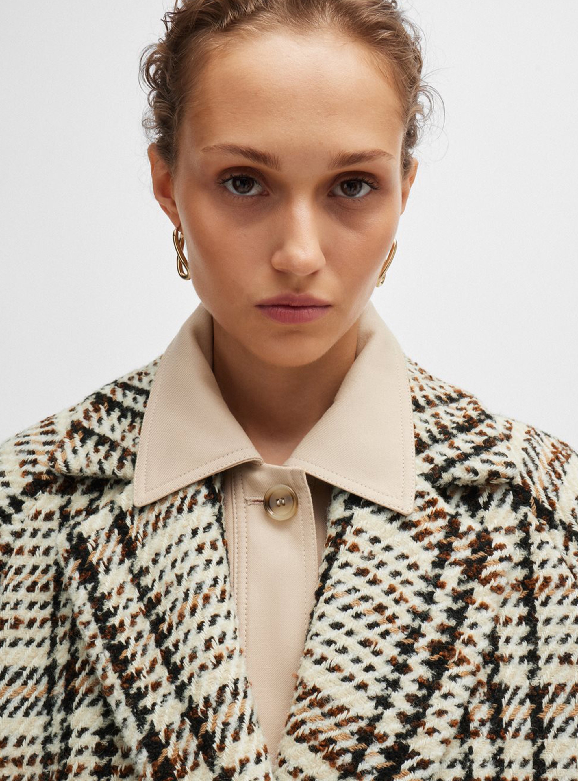 BOSS Oversized Checked Coat Calorena - Beige