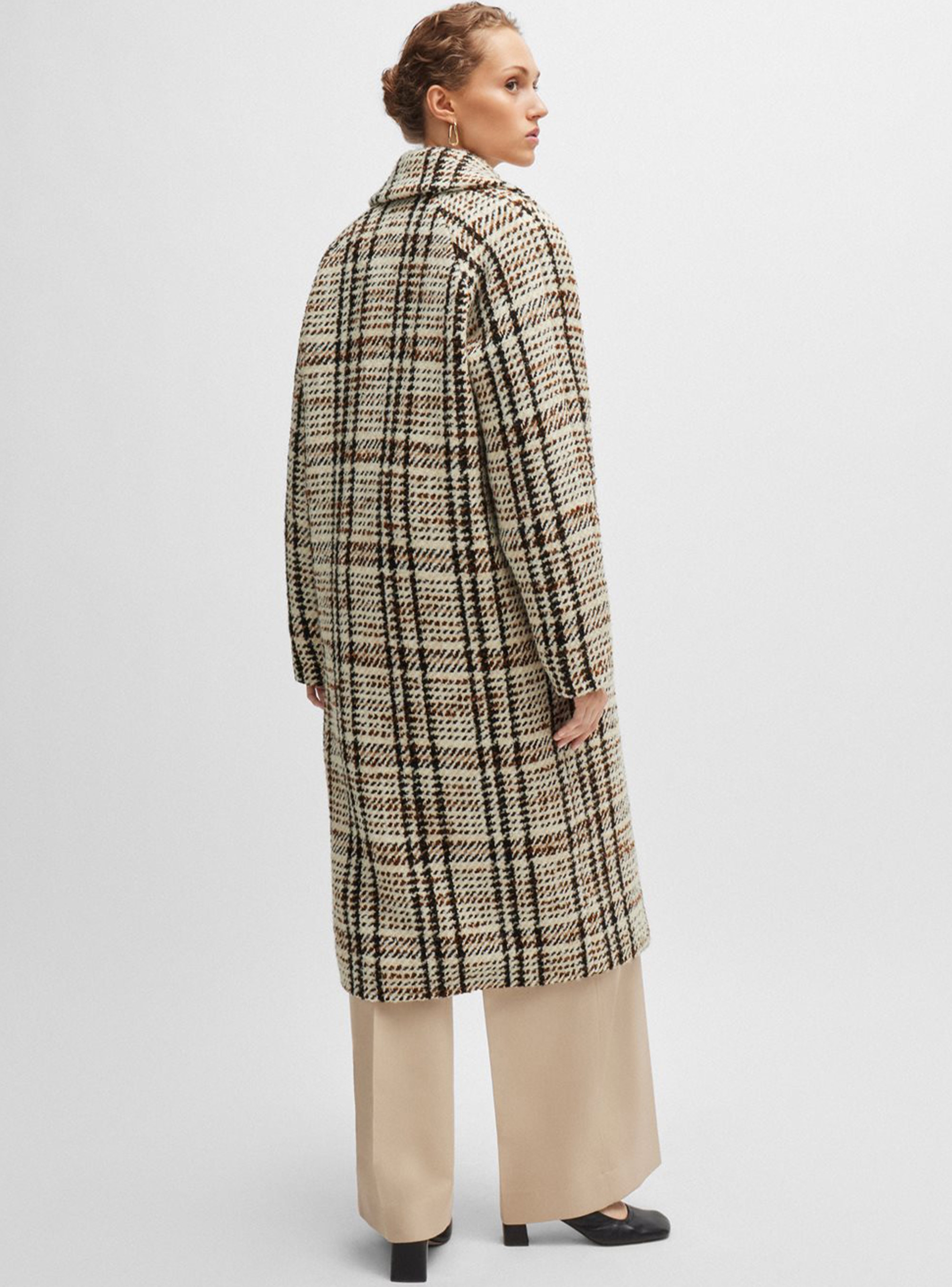 BOSS Oversized Checked Coat Calorena - Beige