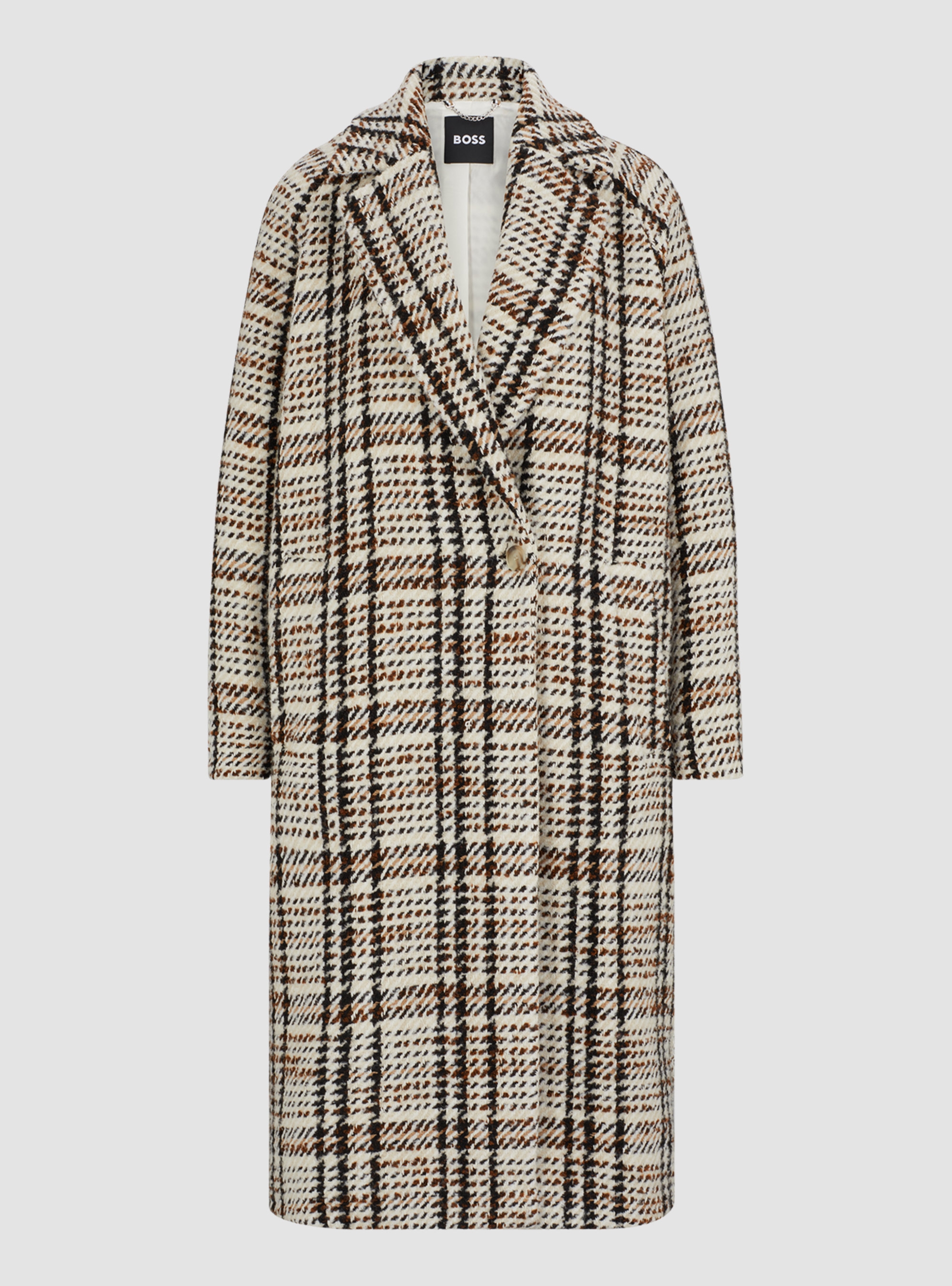 BOSS Oversized Checked Coat Calorena - Beige