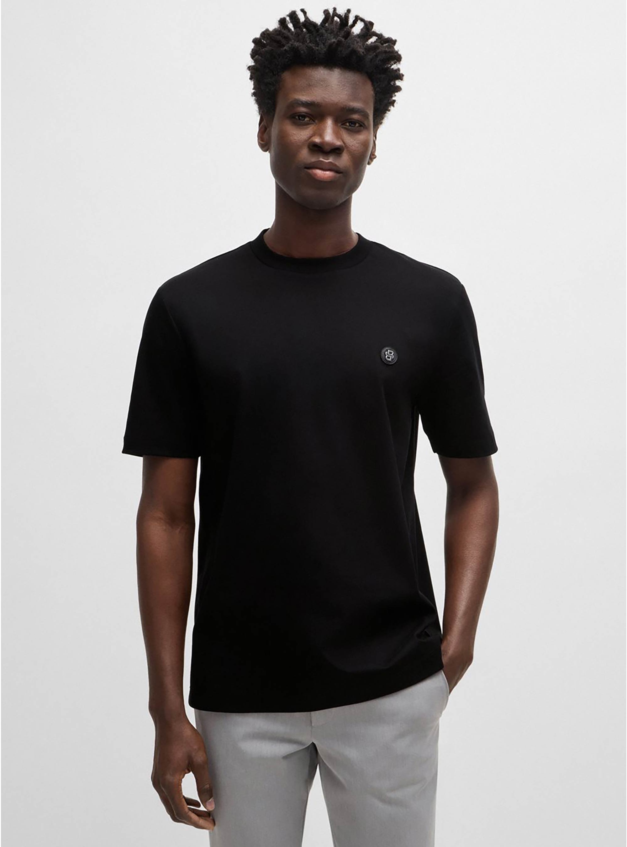 BOSS Regular Fit Mercerised Logo T-Shirt C-Taut 01 - Black