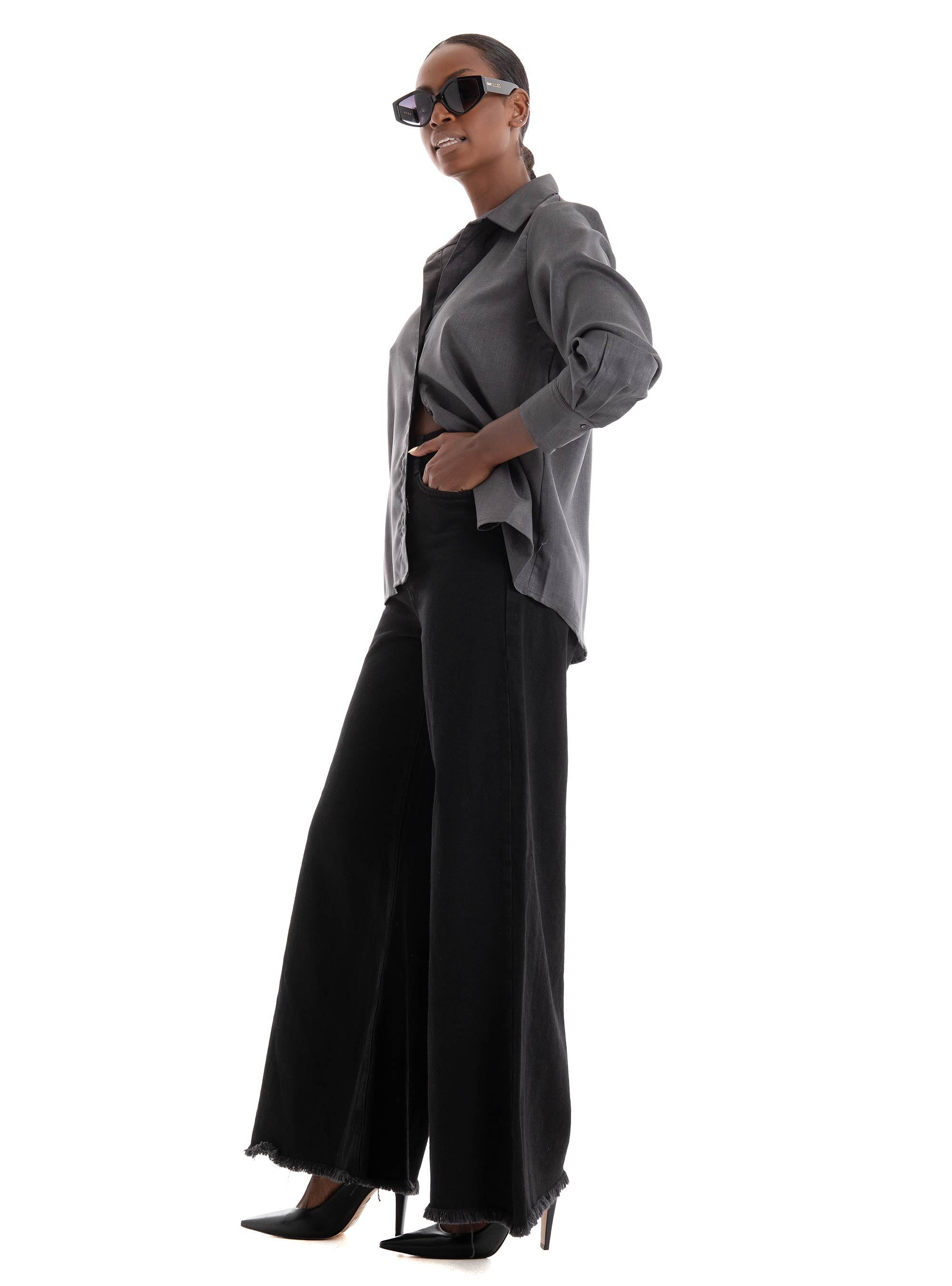 Only Hope Baggy Loose High Waist Wide Jeans - Black