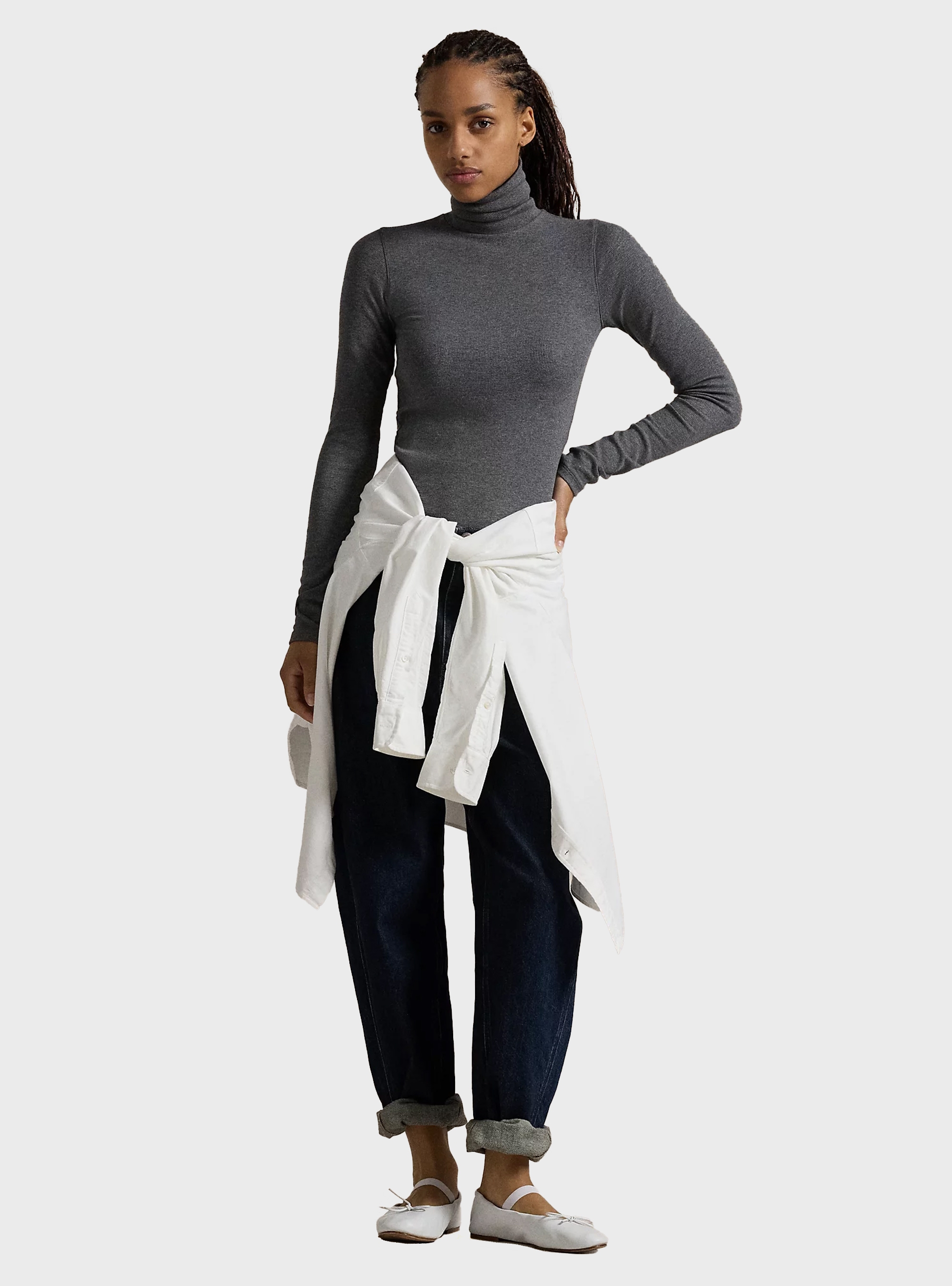 Polo Ralph Lauren Stretch Rib-Knit Roll Neck - Grey Melange