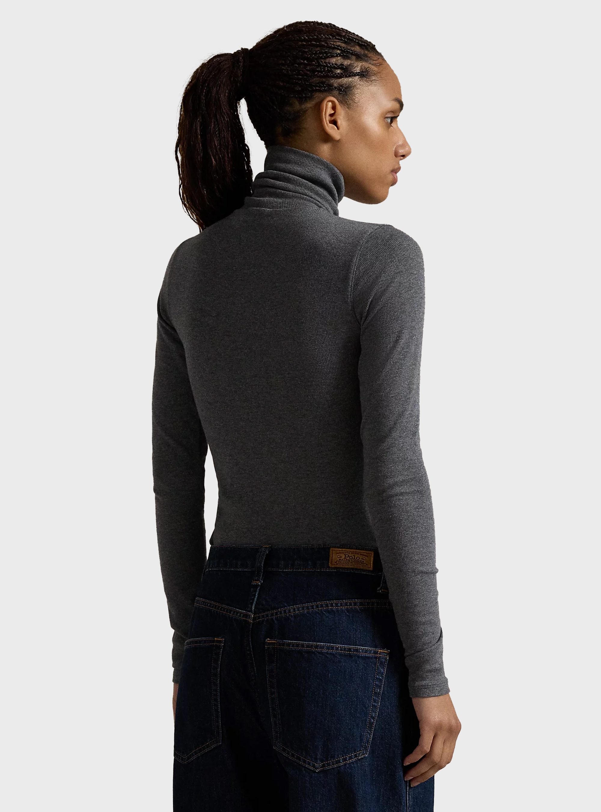 Polo Ralph Lauren Stretch Rib-Knit Roll Neck - Grey Melange