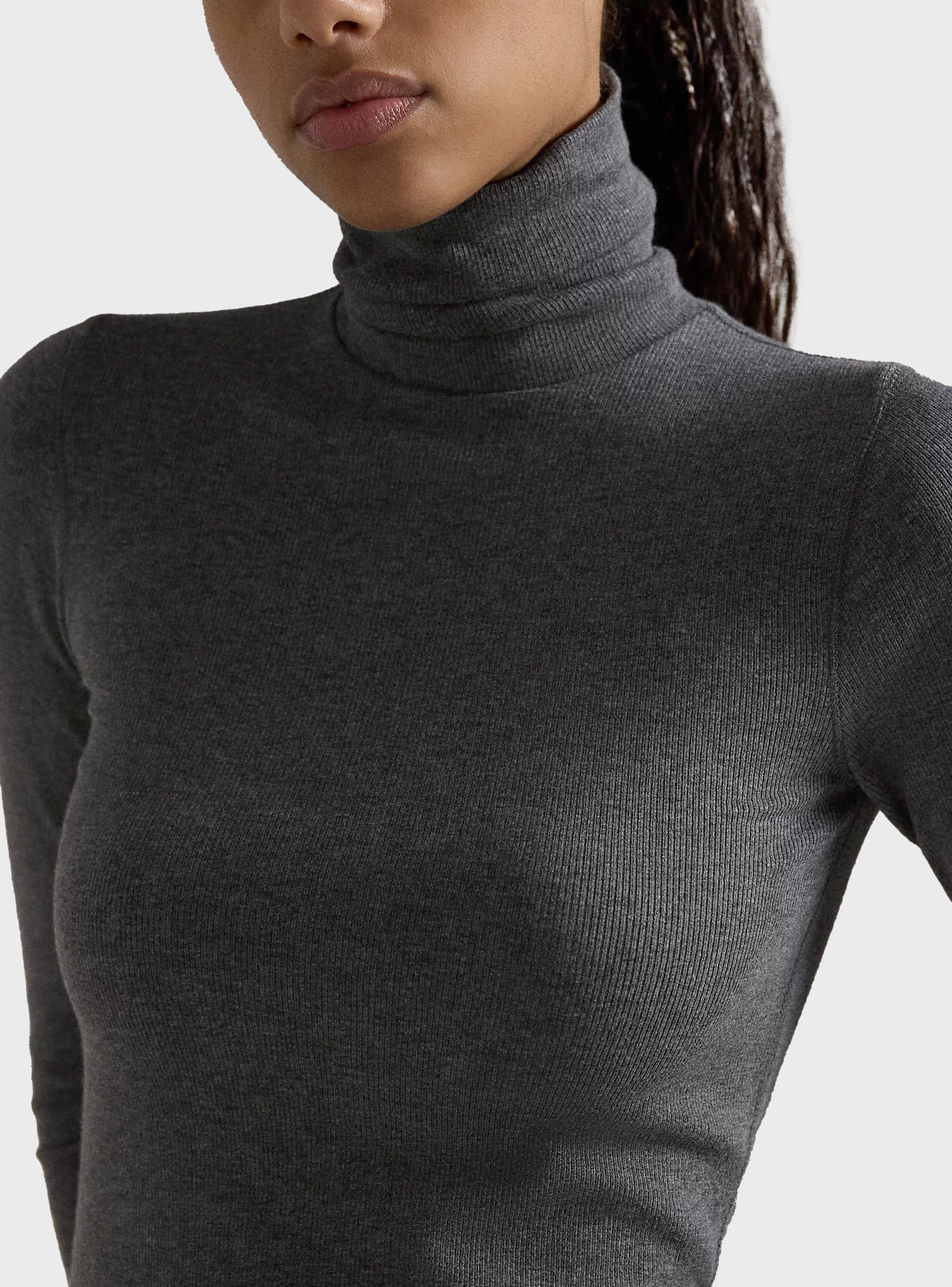 Polo Ralph Lauren Stretch Rib-Knit Roll Neck - Grey Melange