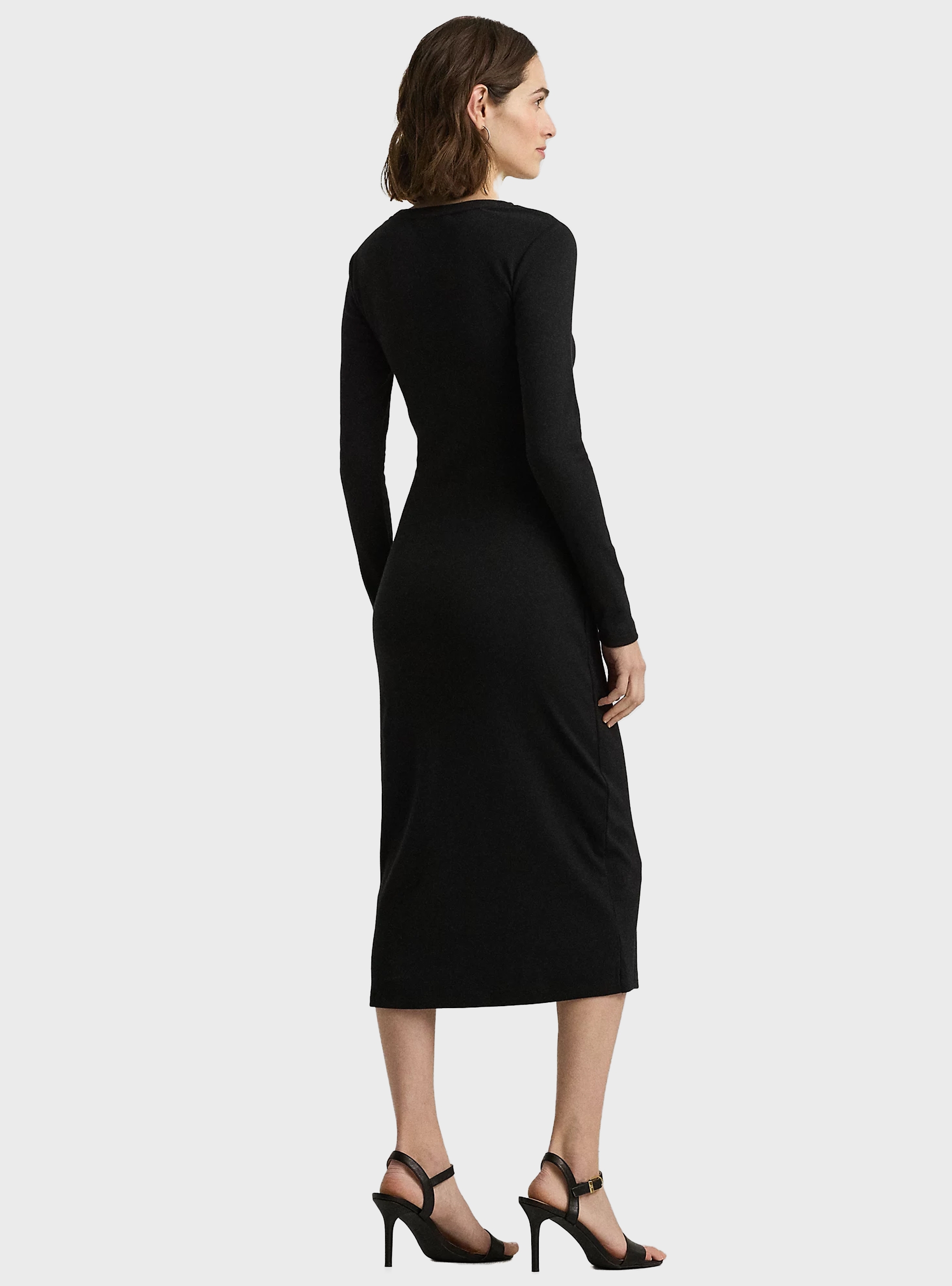 LAUREN Ralph Lauren Buckle-Trim Cotton-Blend Knit Midi Dress - Black