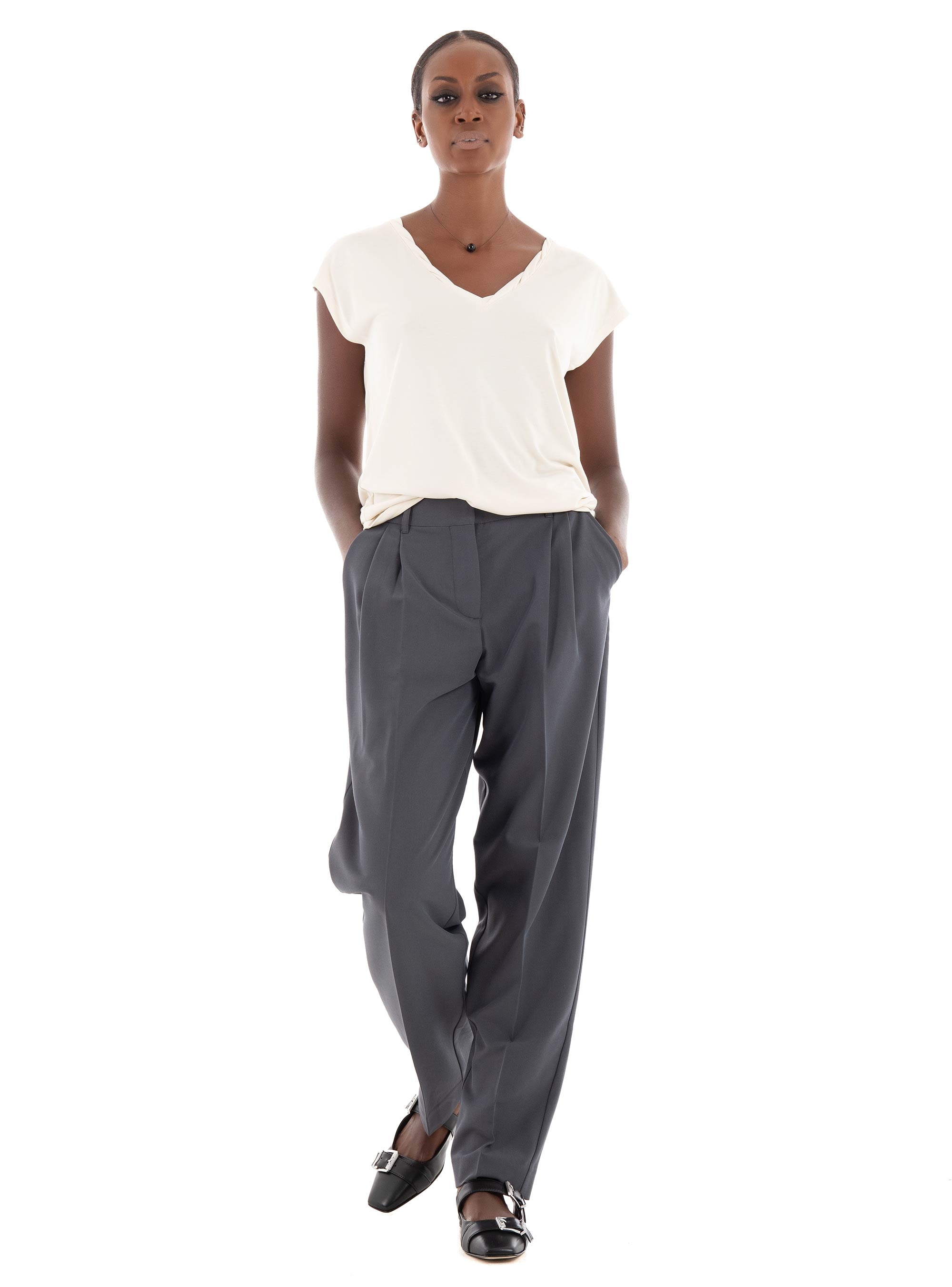 JJXX Ana Mary Relaxed Taperd Mid Waist Pants - Dark Grey