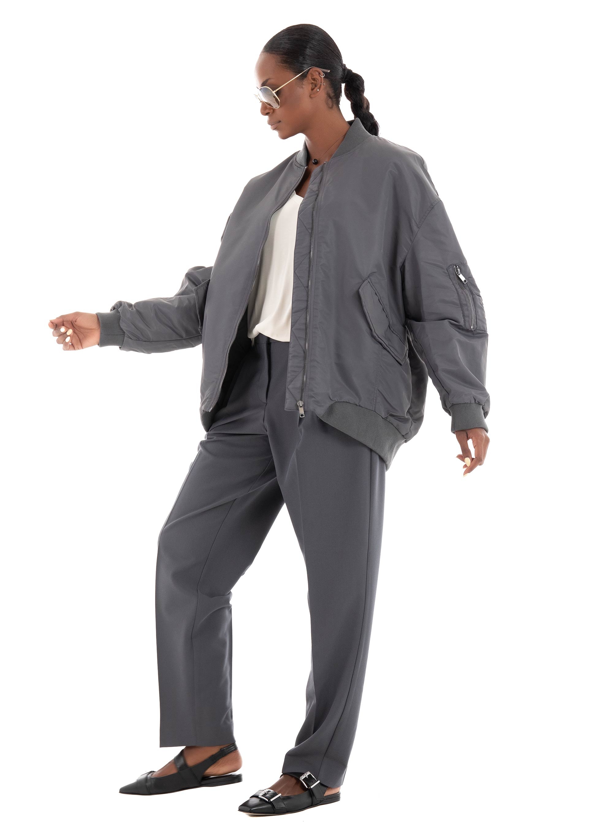 JJXX Ana Mary Relaxed Taperd Mid Waist Pants - Dark Grey