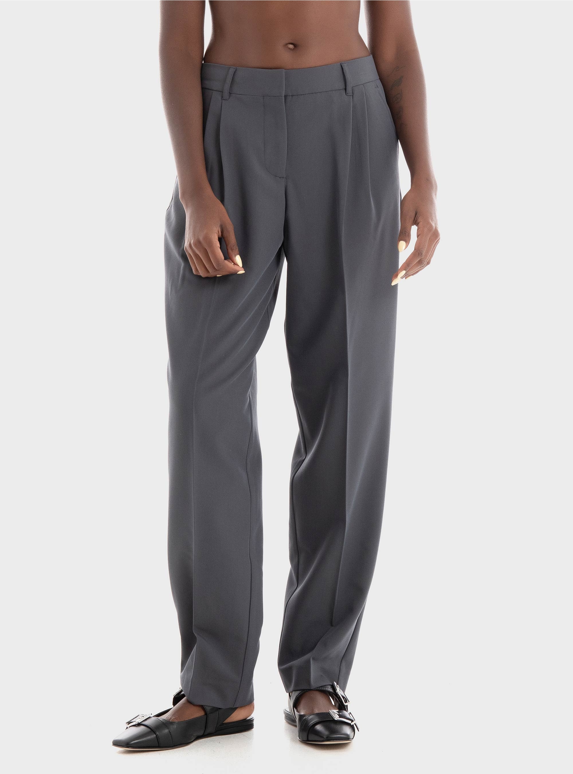 JJXX Ana Mary Relaxed Taperd Mid Waist Pants - Dark Grey