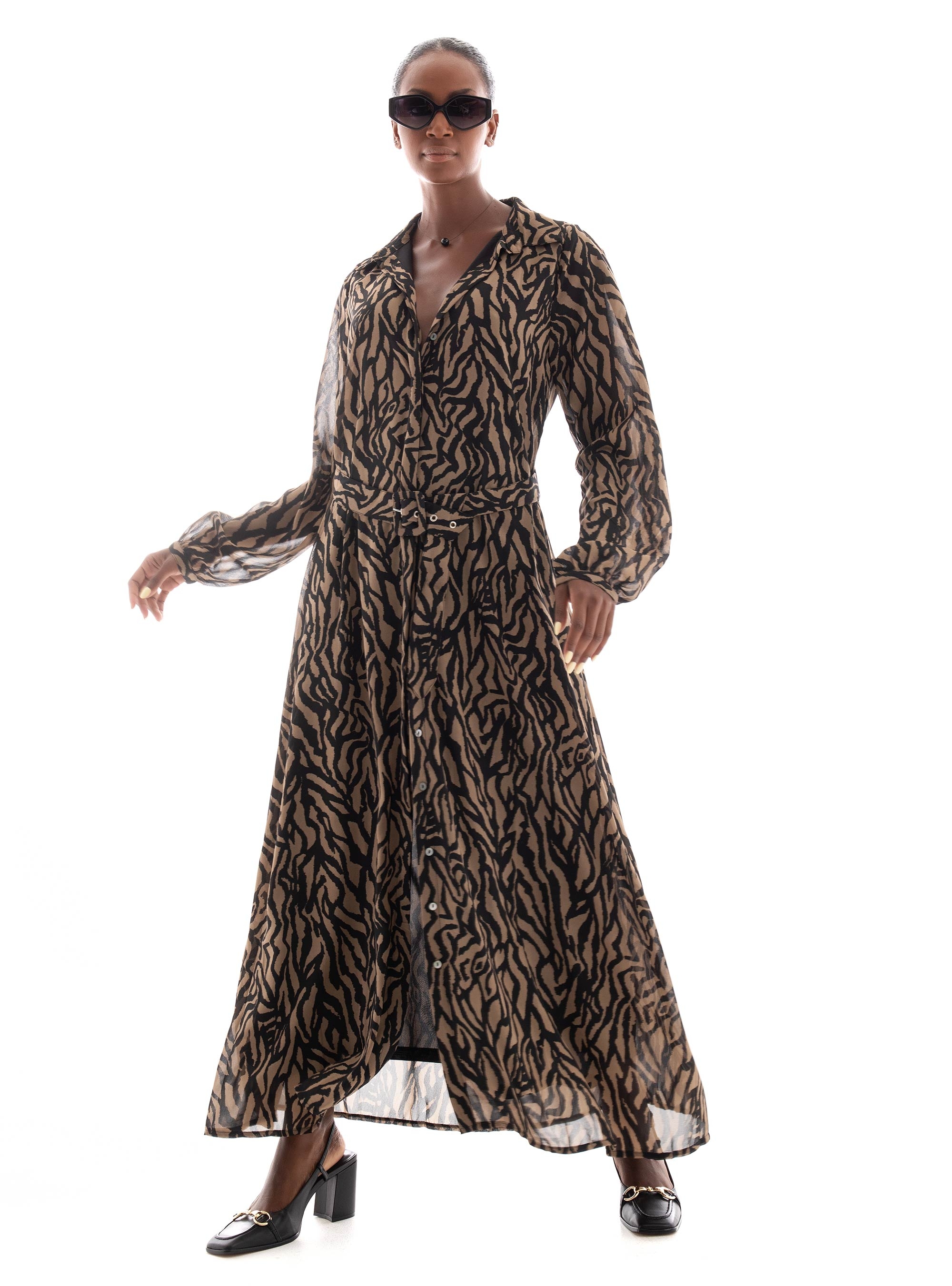 Only Star Buckle Shirt Dress - Animal Print