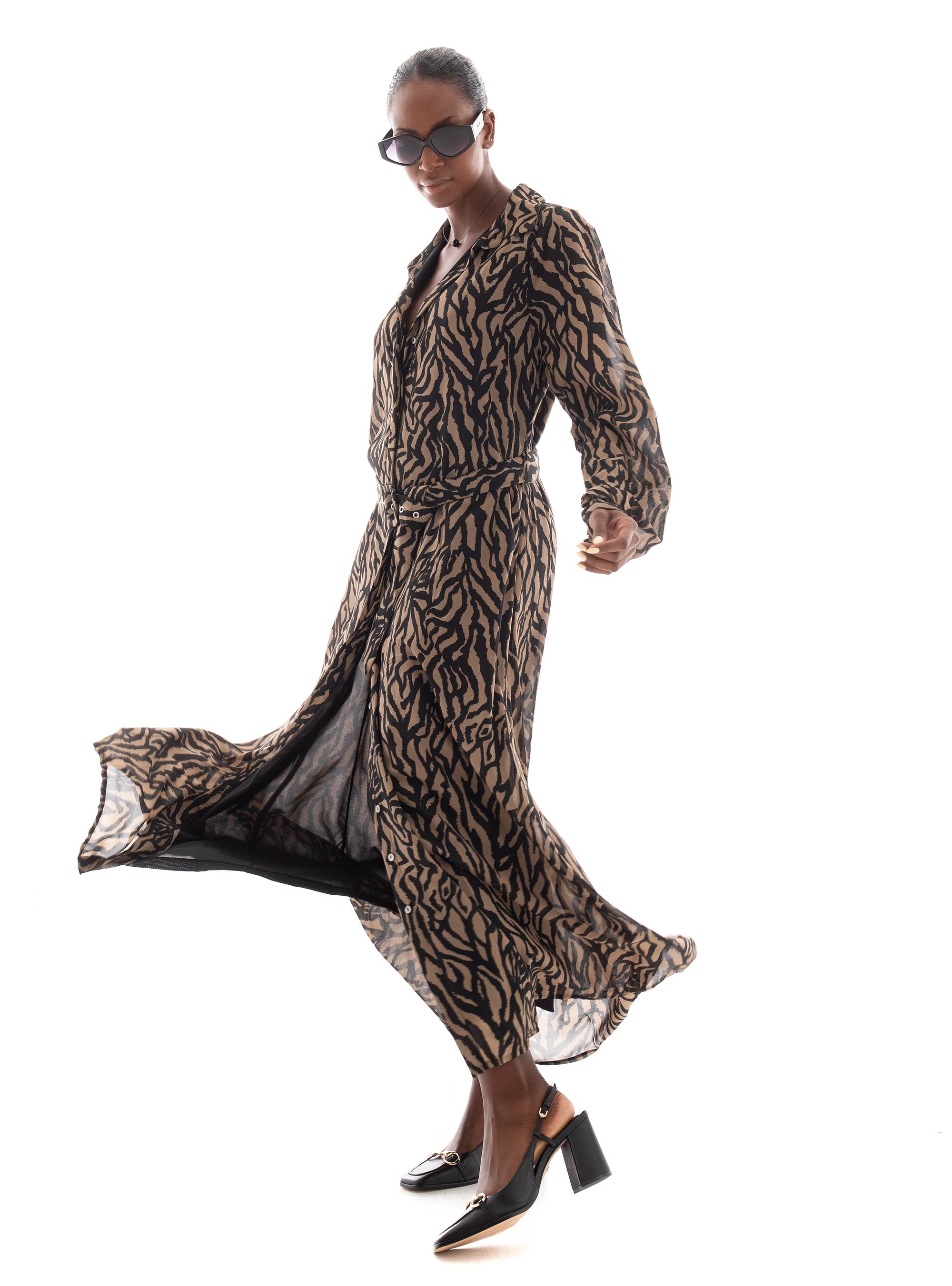 Only Star Buckle Shirt Dress - Animal Print