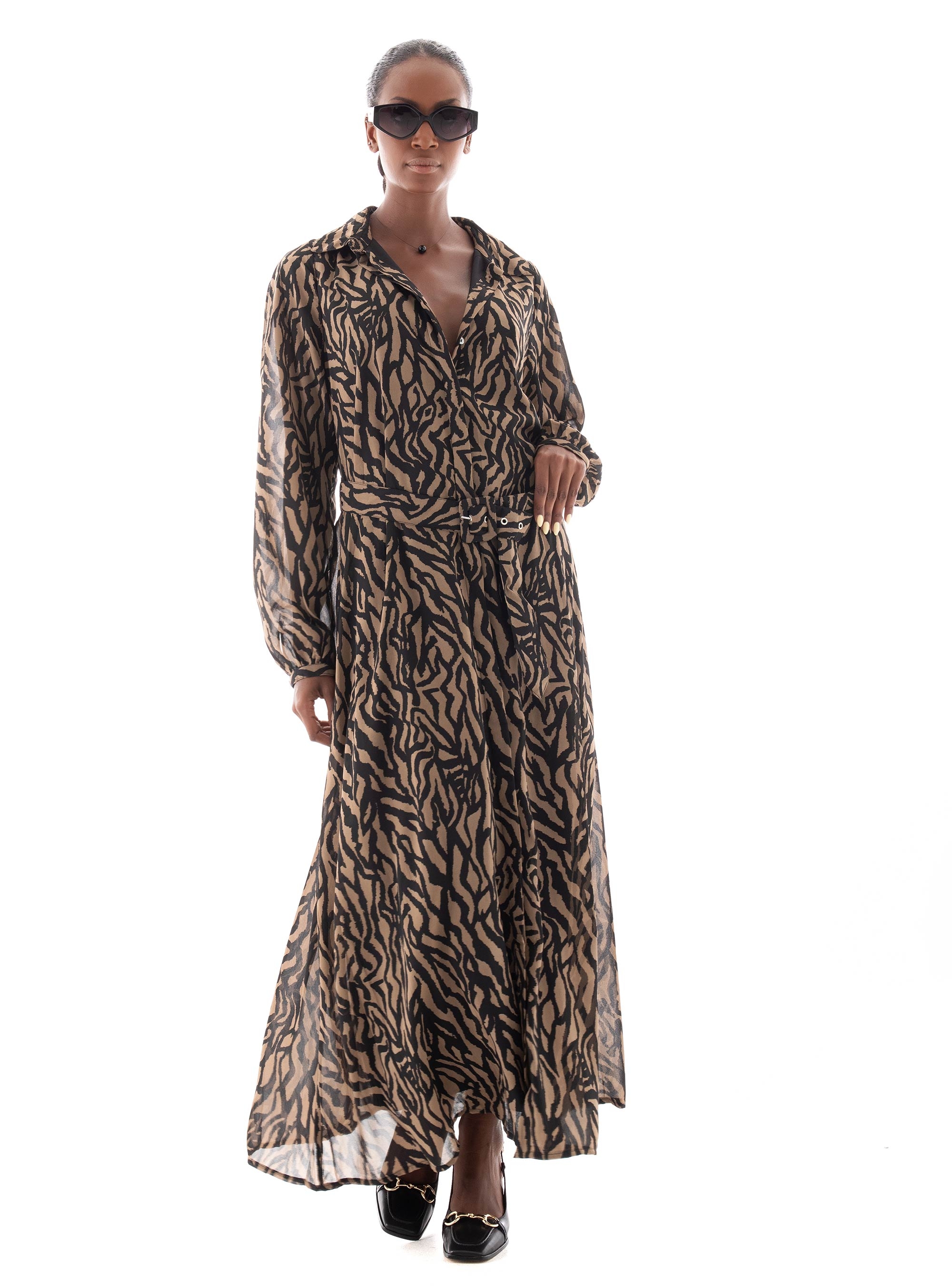 Only Star Buckle Shirt Dress - Animal Print