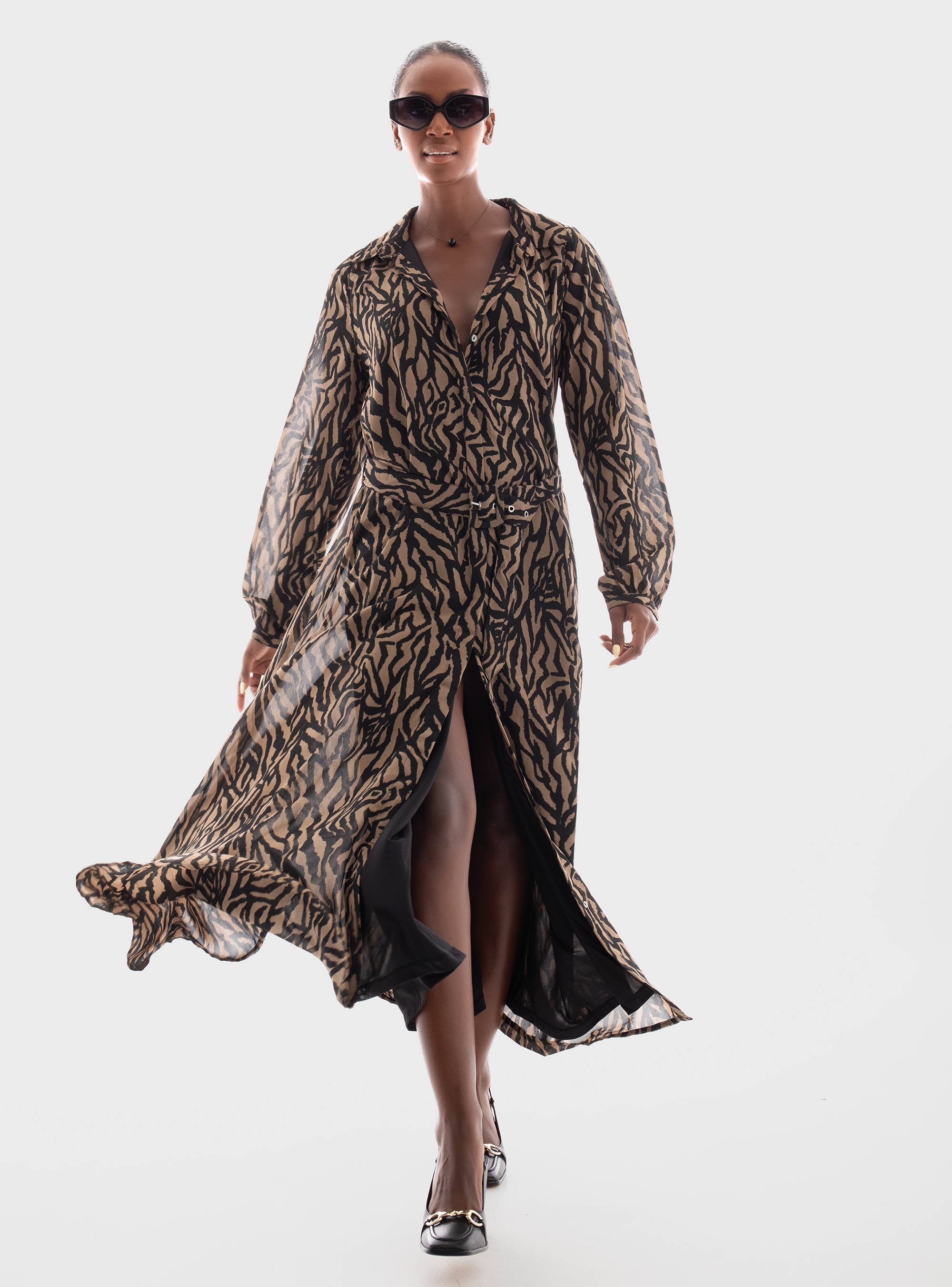 Only Star Buckle Shirt Dress - Animal Print