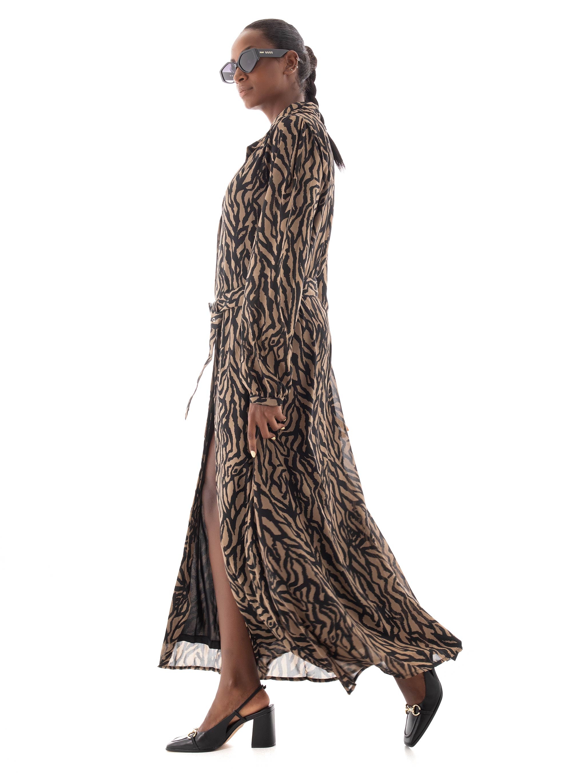 Only Star Buckle Shirt Dress - Animal Print