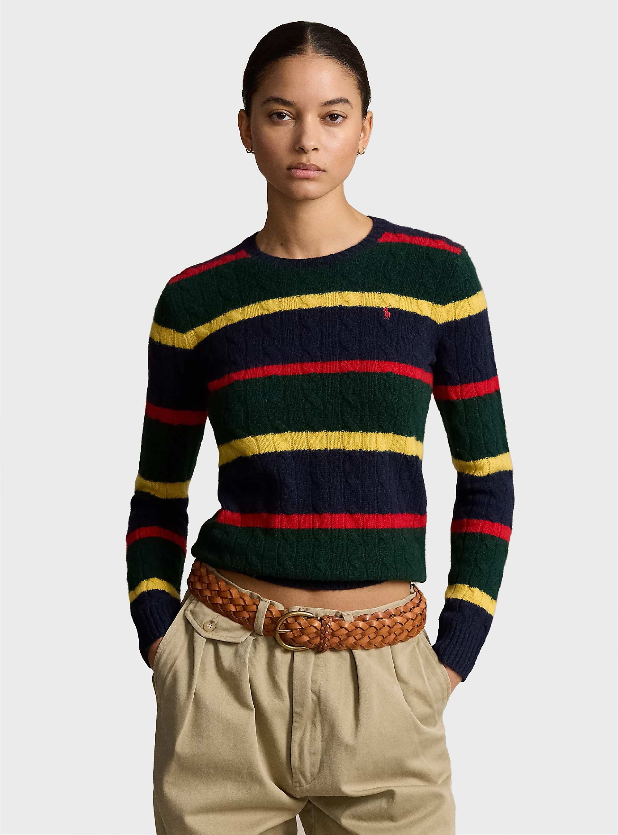 Polo Ralph Lauren Striped Cable-Knit Wool-Cashmere Jumper - Navy