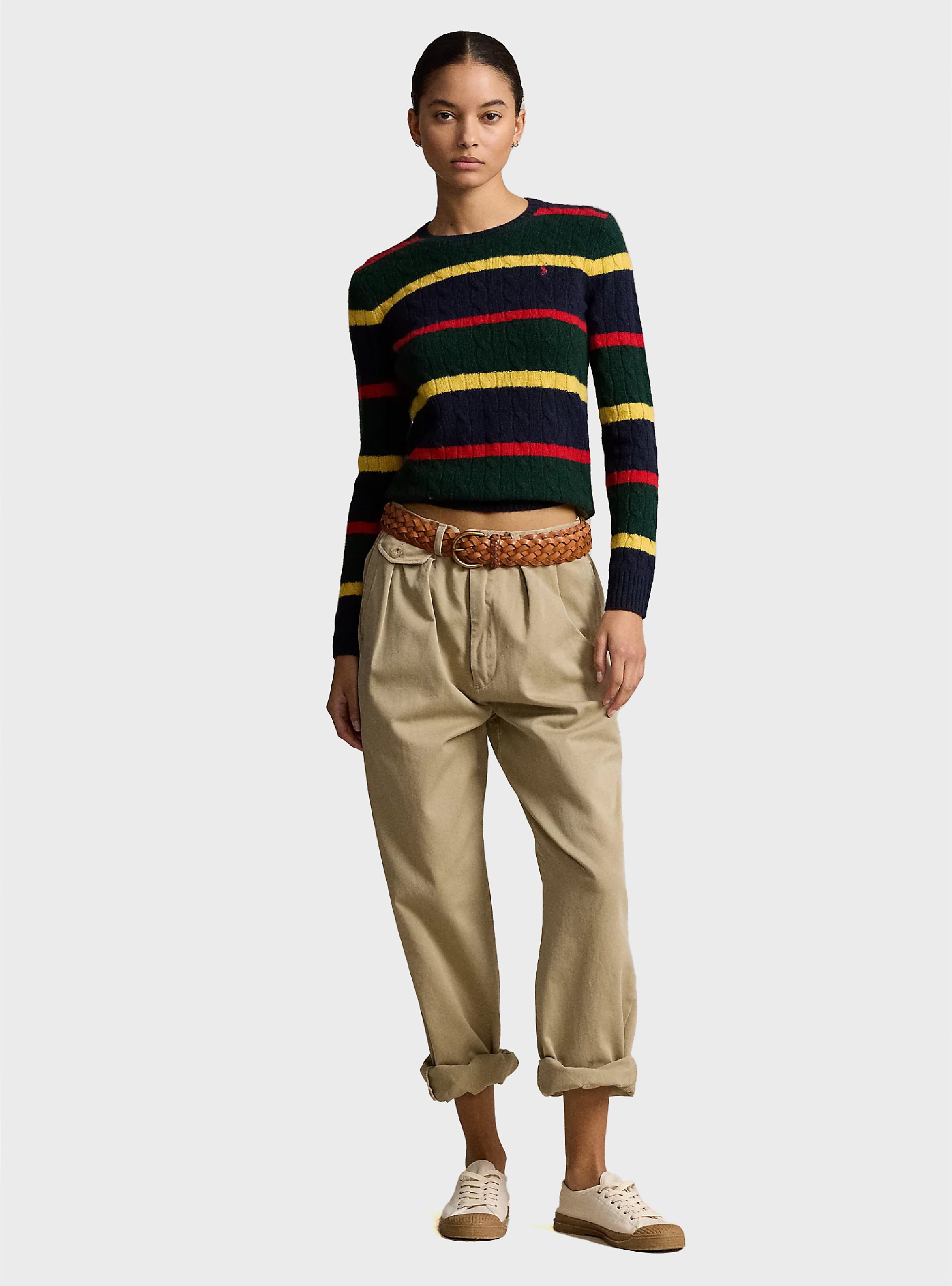 Polo Ralph Lauren Striped Cable-Knit Wool-Cashmere Jumper - Navy