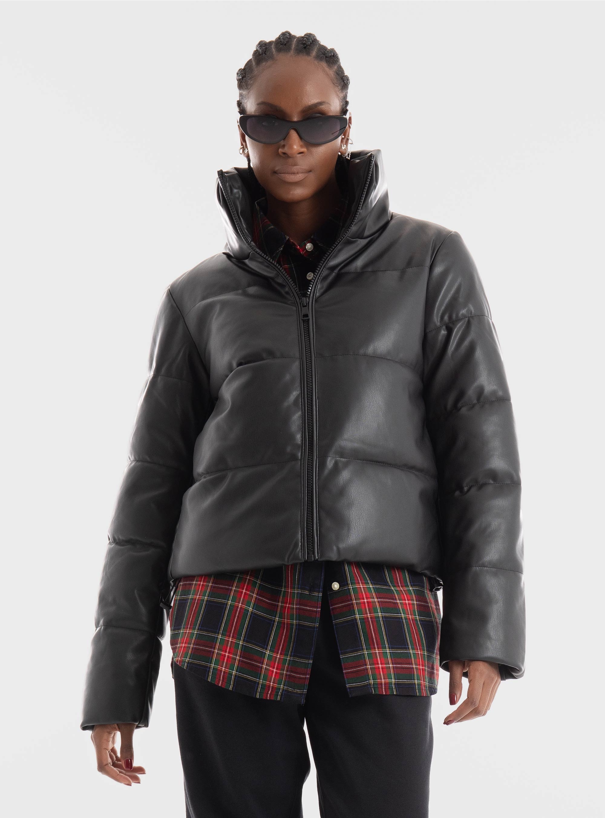 Only Elsie Faux Leather Puffer Jacket - Black