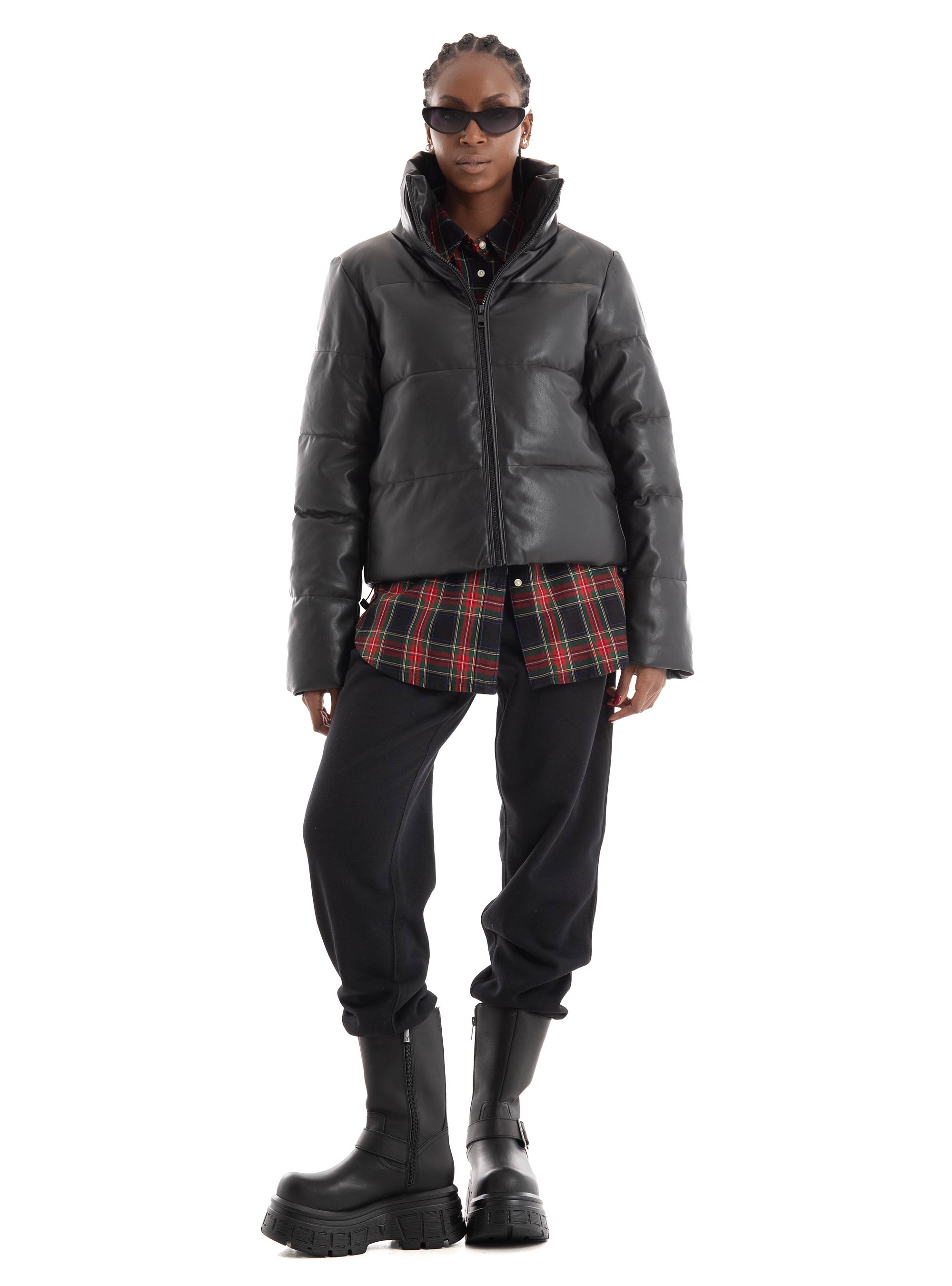 Only Elsie Faux Leather Puffer Jacket - Black