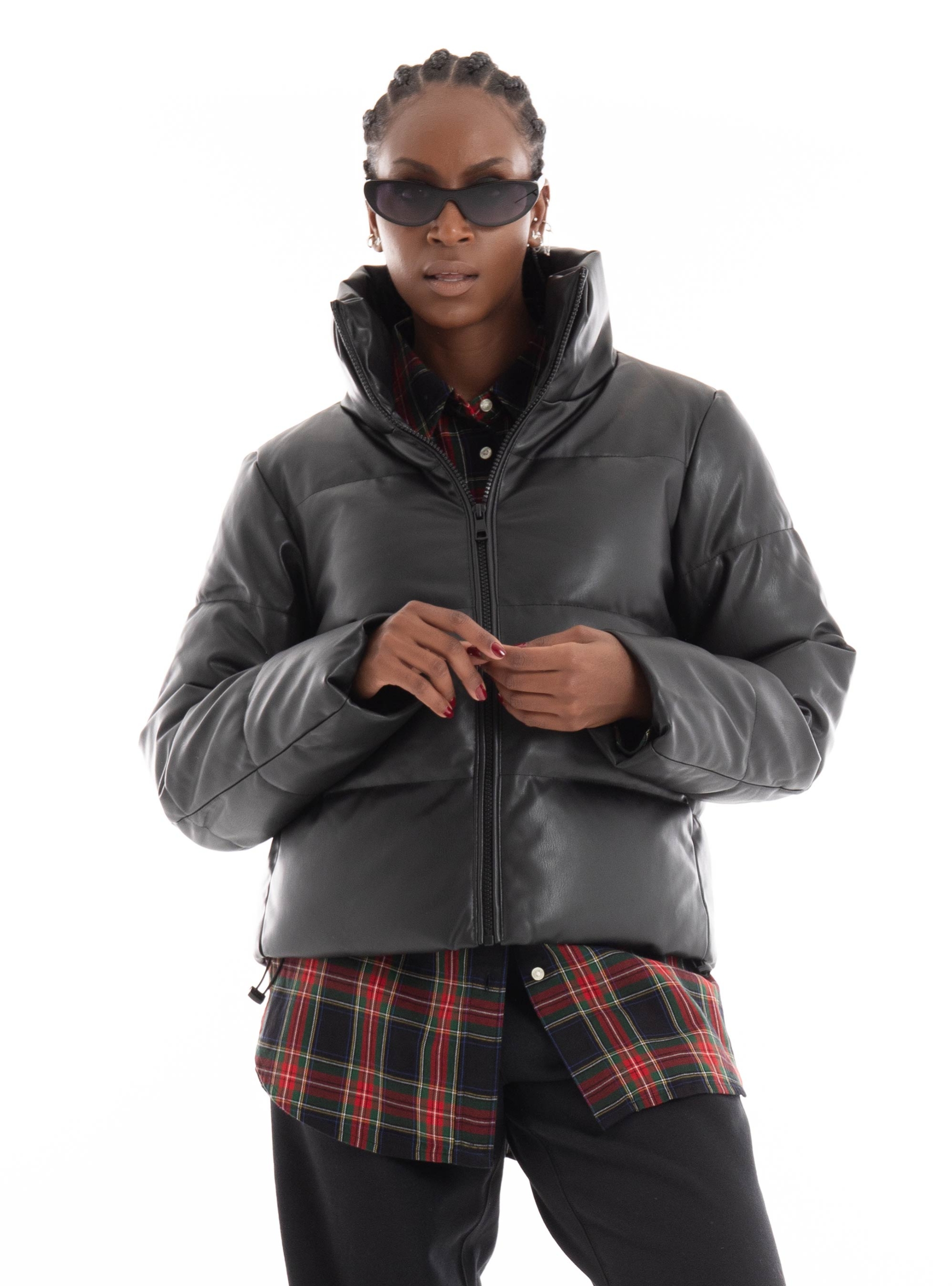 Only Elsie Faux Leather Puffer Jacket - Black