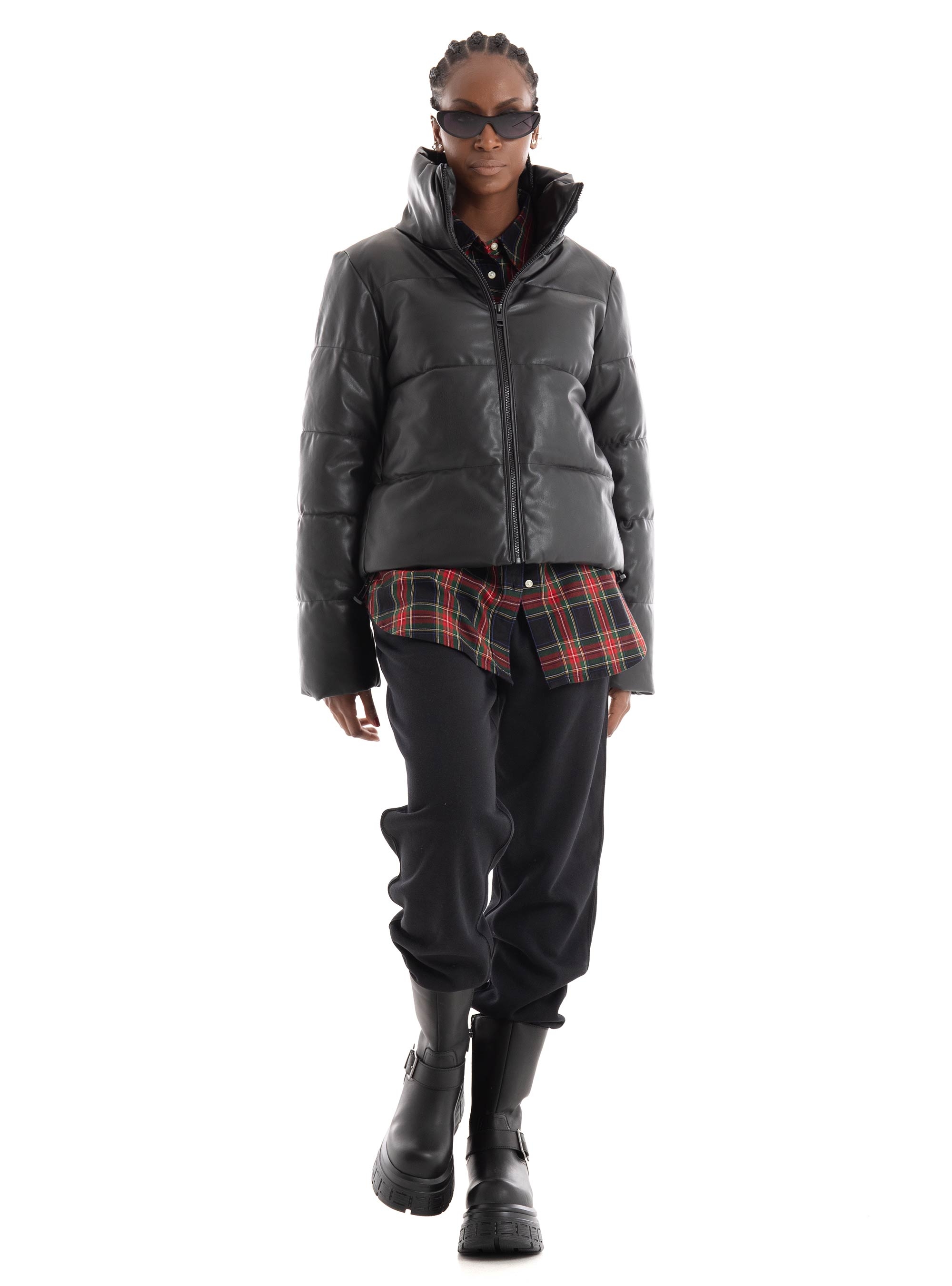 Only Elsie Faux Leather Puffer Jacket - Black