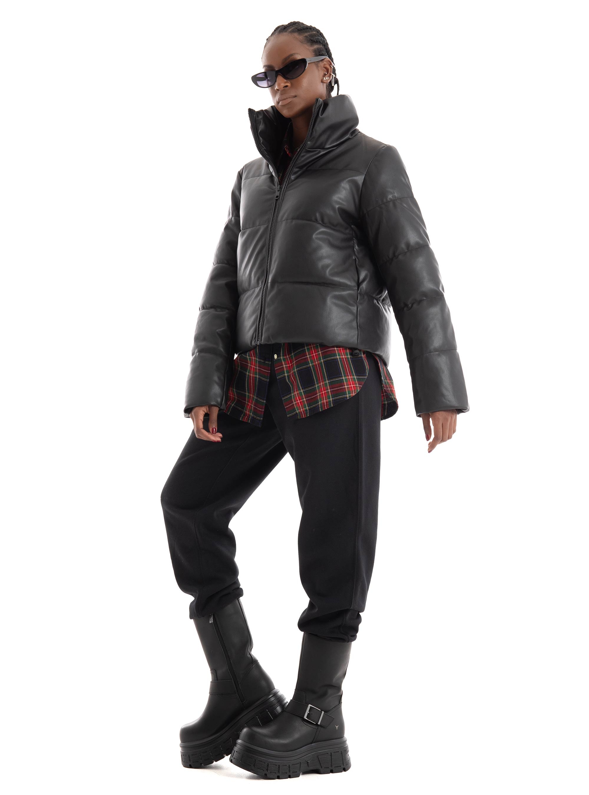 Only Elsie Faux Leather Puffer Jacket - Black