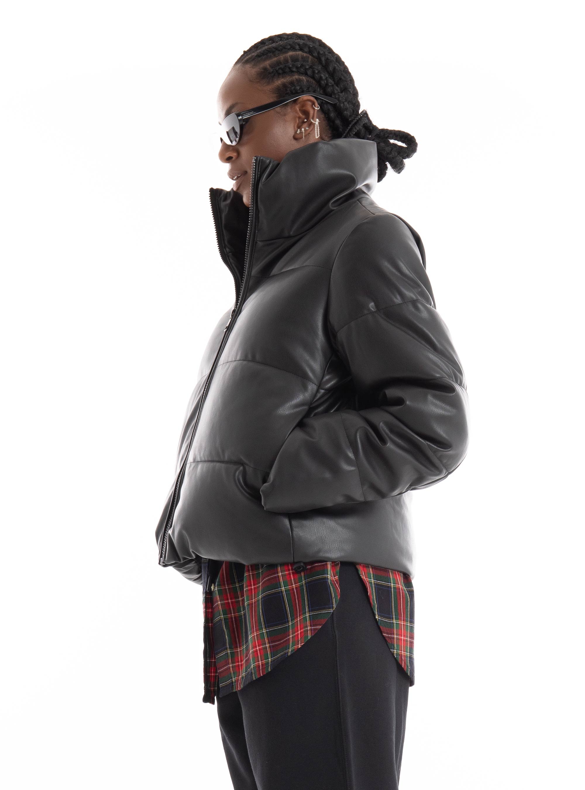 Only Elsie Faux Leather Puffer Jacket - Black