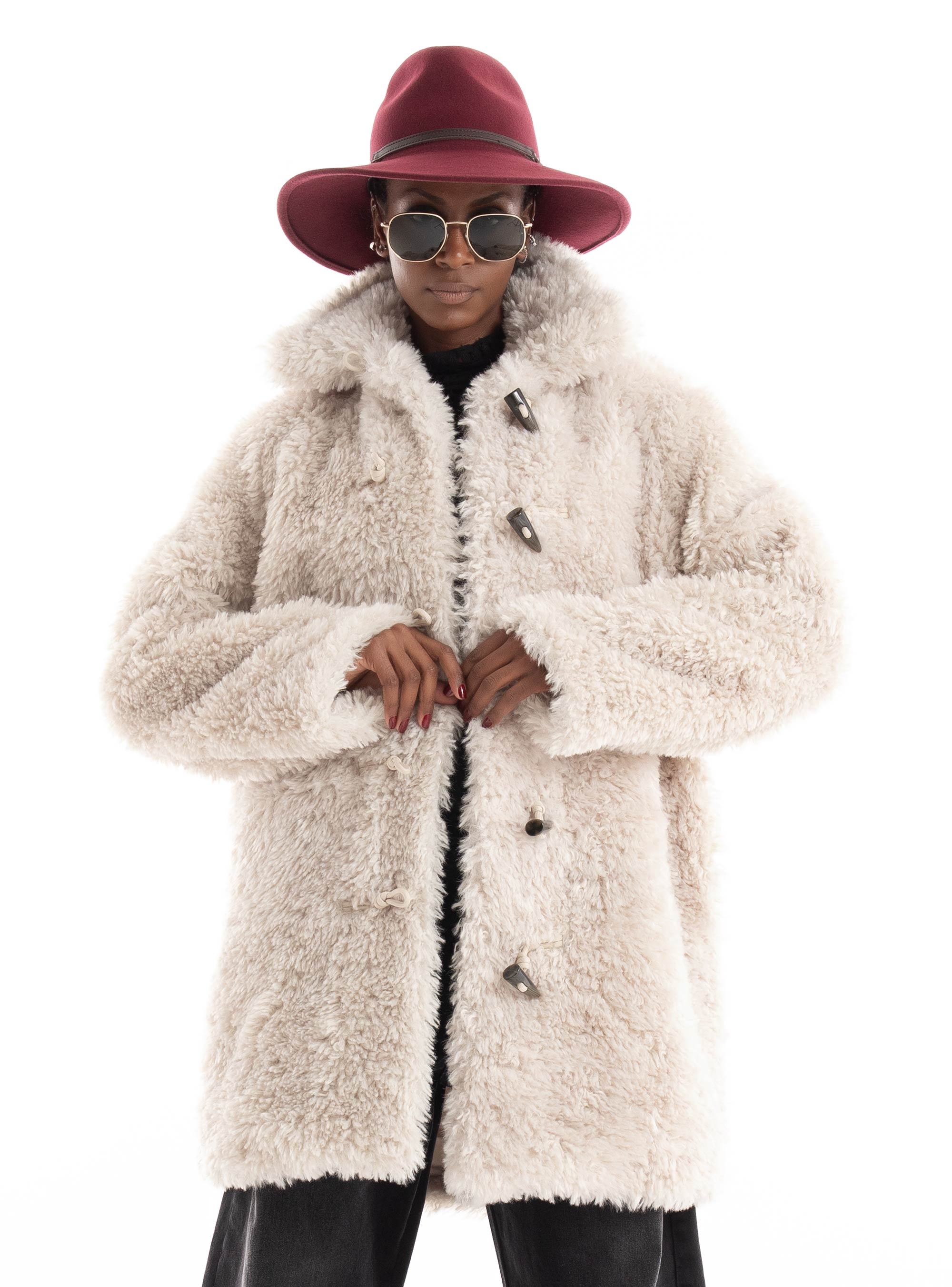 Only Viki Faux Fur Duffle Coat - Pumice Stone