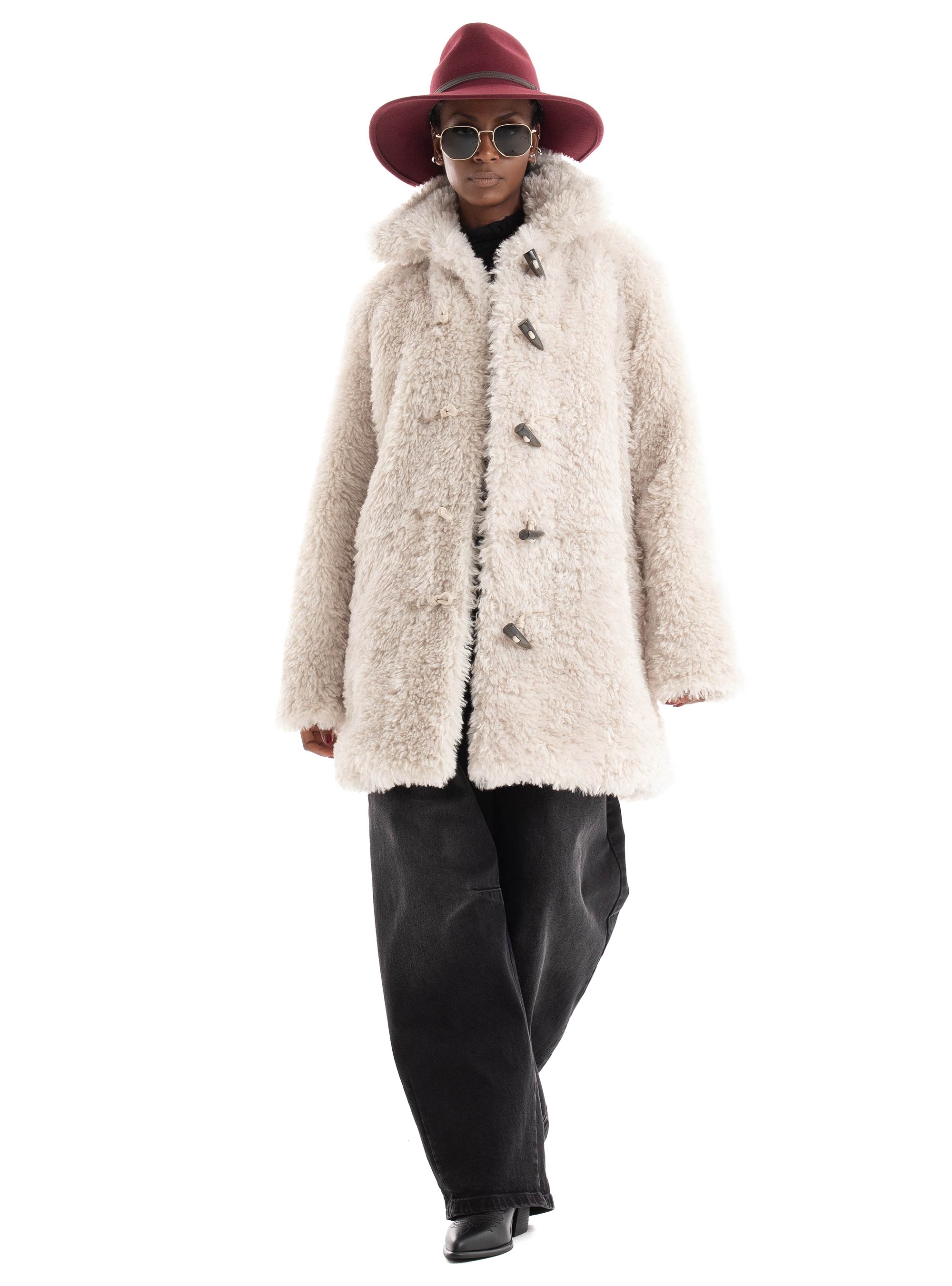 Only Viki Faux Fur Duffle Coat - Pumice Stone