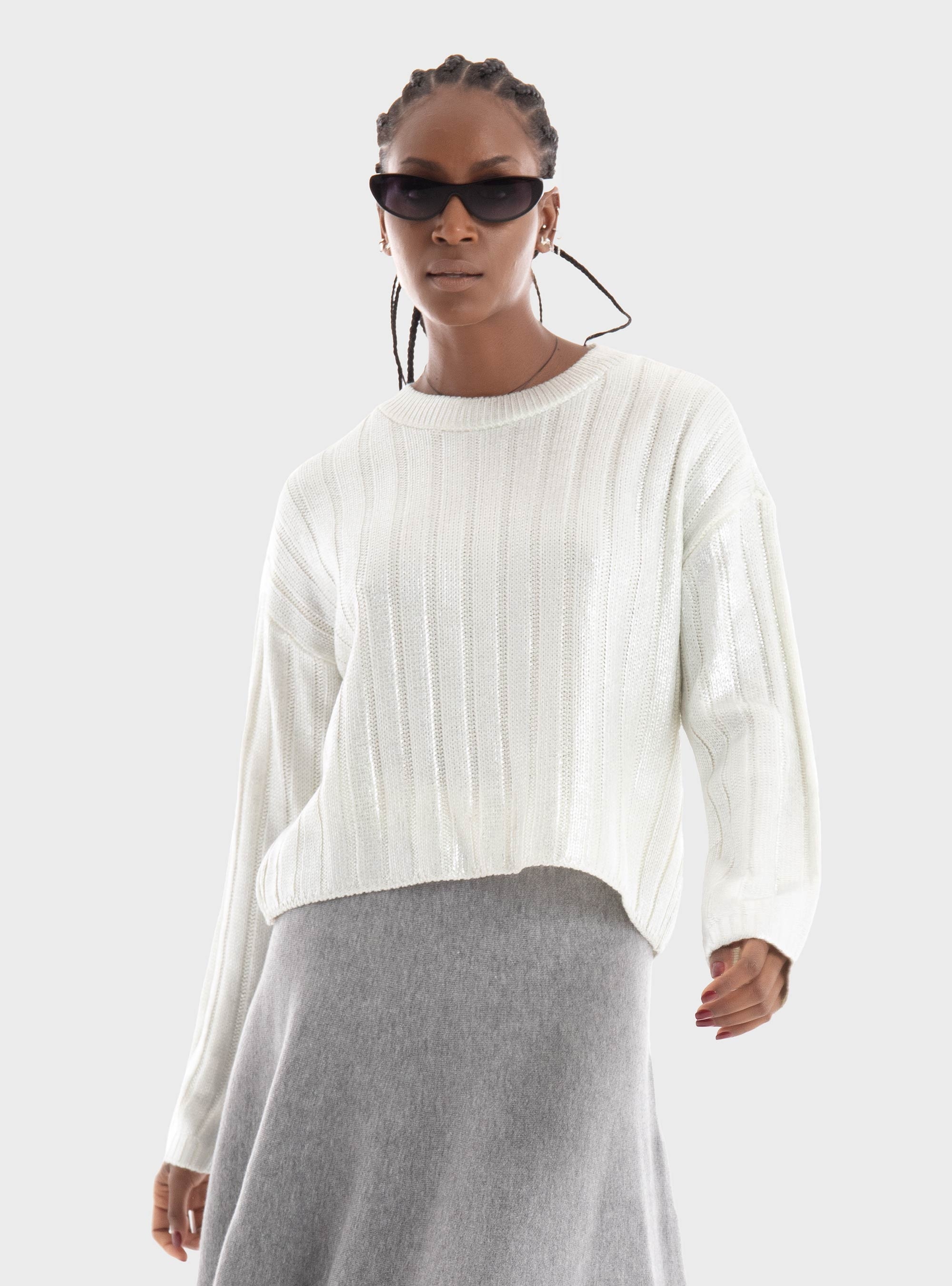 Only Kama O-Neck Foil Knit - White