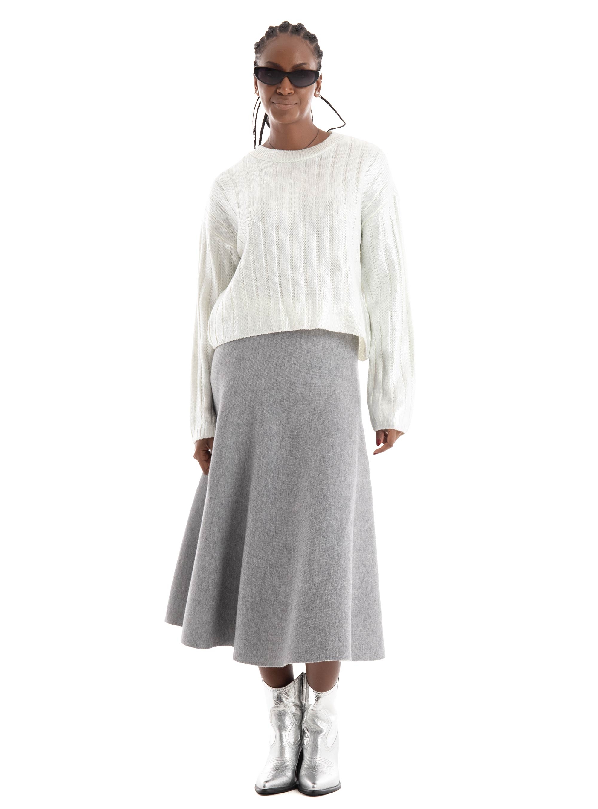 Only Kama O-Neck Foil Knit - White