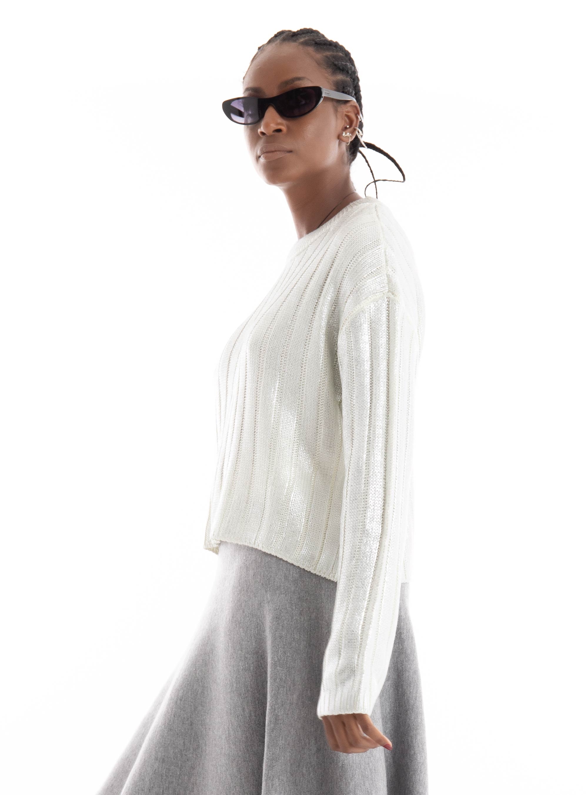 Only Kama O-Neck Foil Knit - White