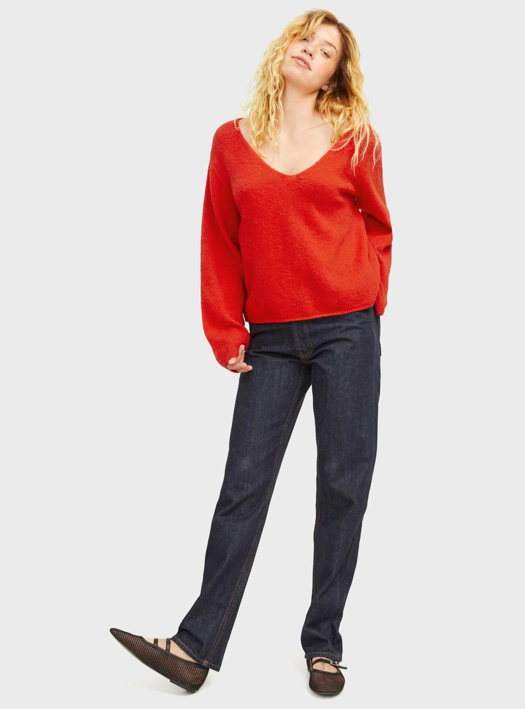 JJXX Evi V-Neck Knit - Red