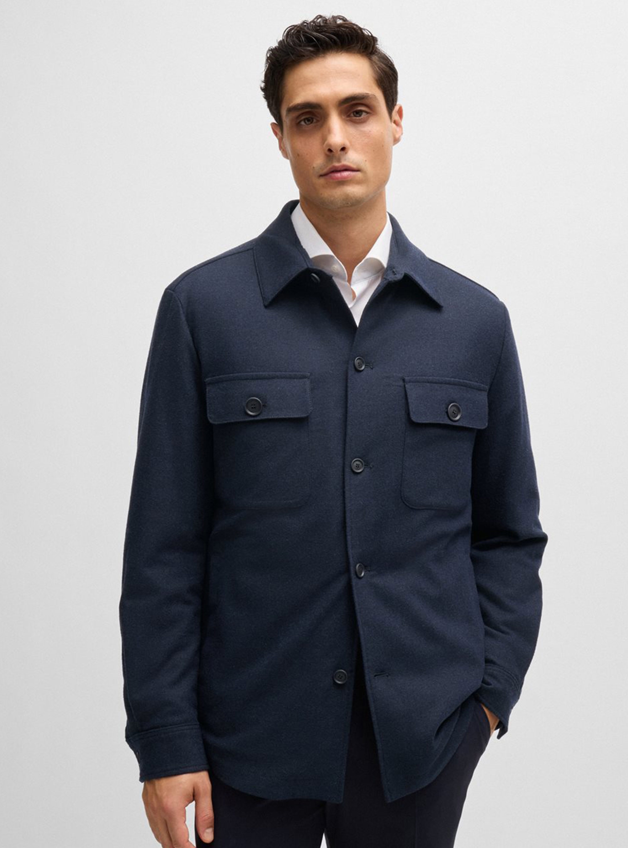 BOSS Relaxed Fit Padded Overshirt P-Carper-OS-Inpad244 - Blue