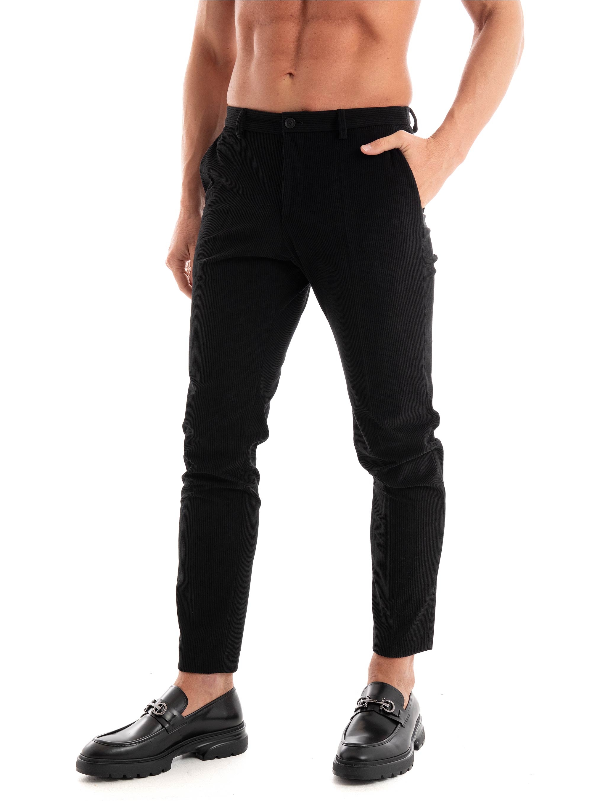 BOSS Performance Stretch Corduroy Slim Fit Trousers P-Genius-CW-WG-244 - Black