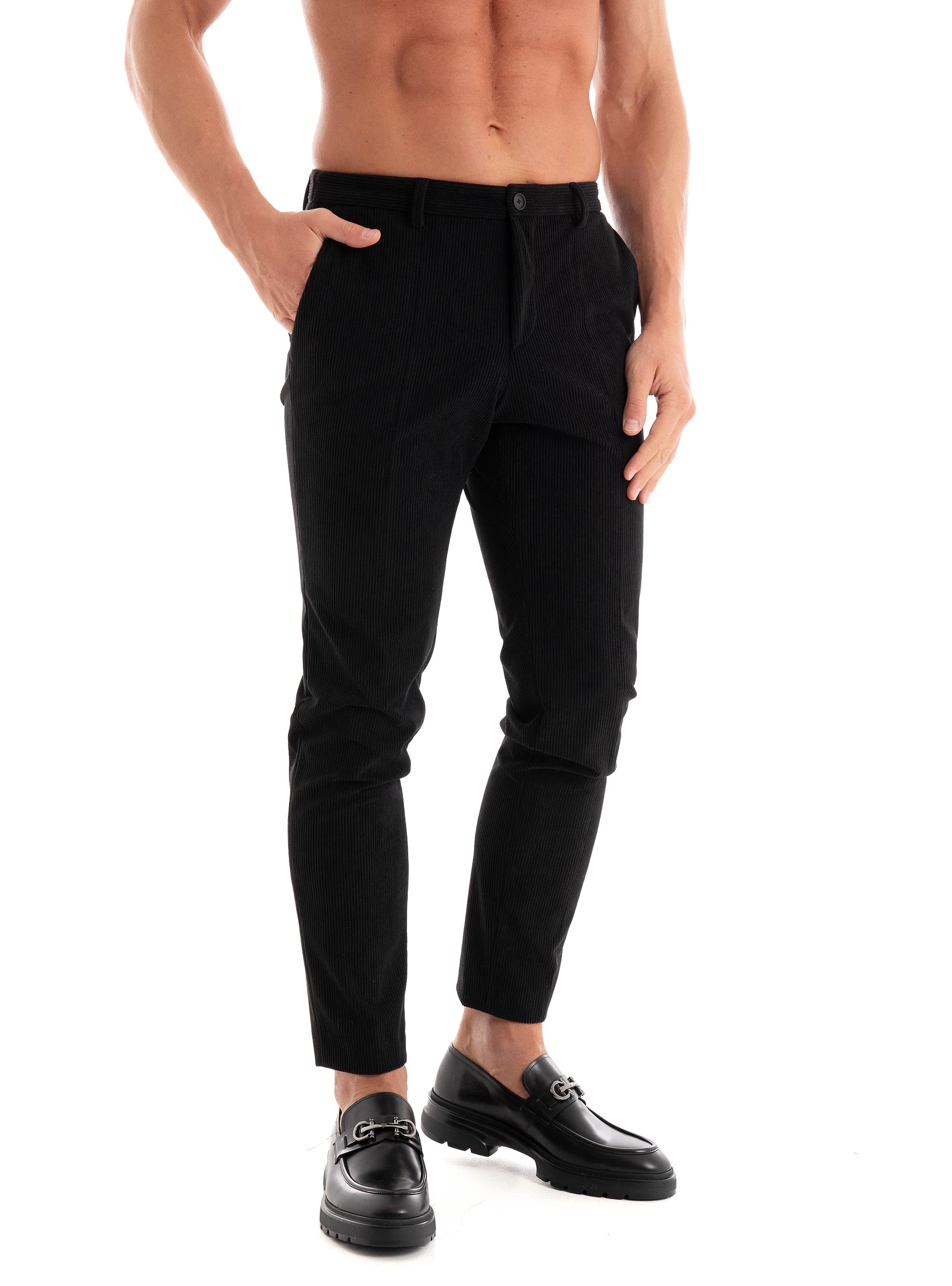 BOSS Performance Stretch Corduroy Slim Fit Trousers P-Genius-CW-WG-244 - Black