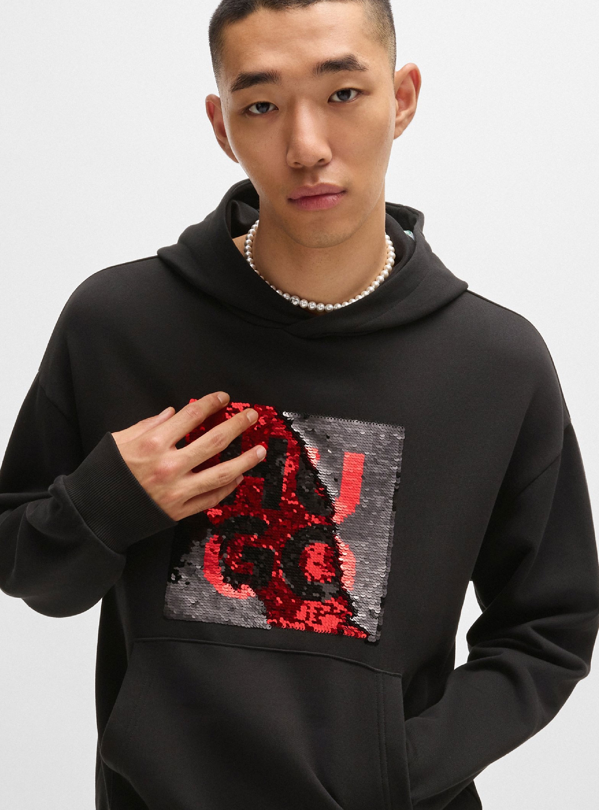 HUGO Relaxed Fit Hoodie Deseqino - Black