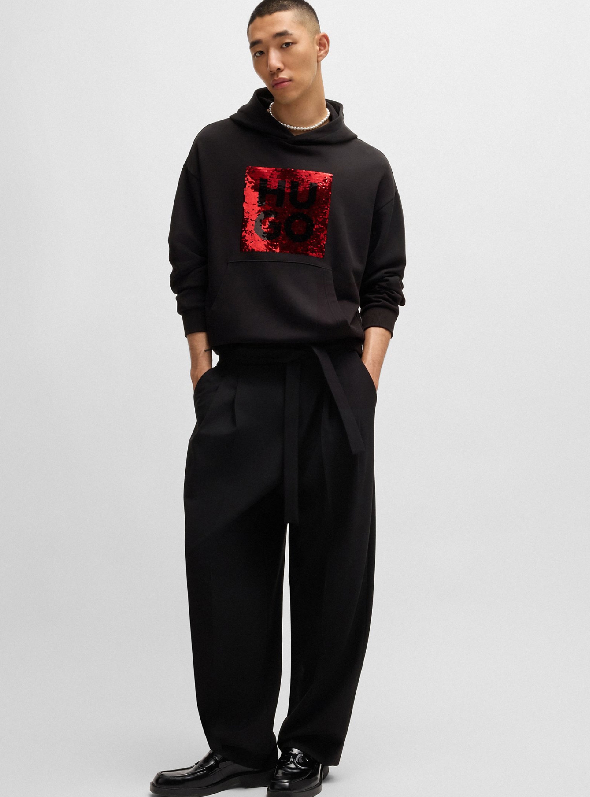 HUGO Relaxed Fit Hoodie Deseqino - Black