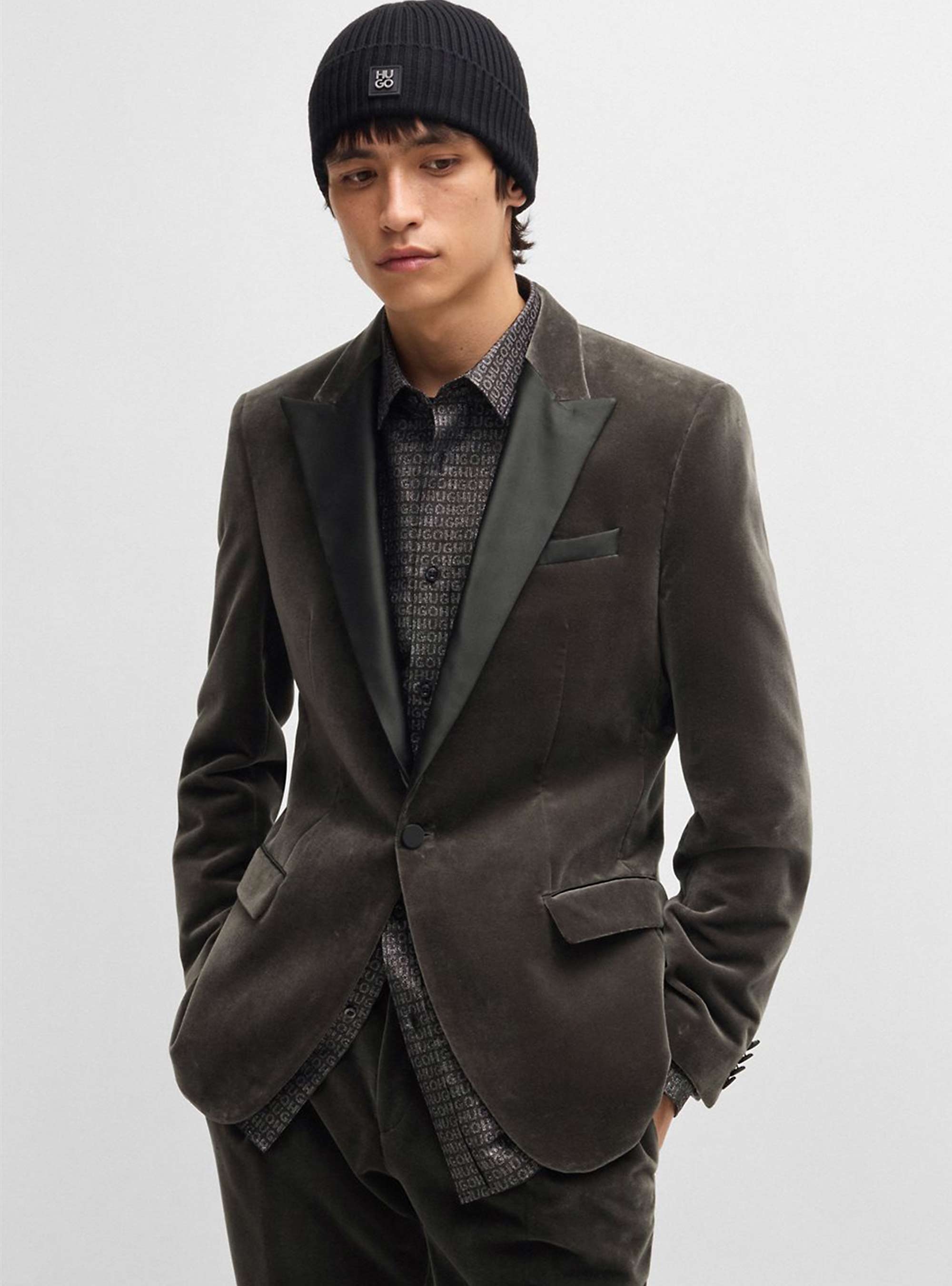 HUGO Slim Fit Blazer Velvet Henry244E1X - Grey