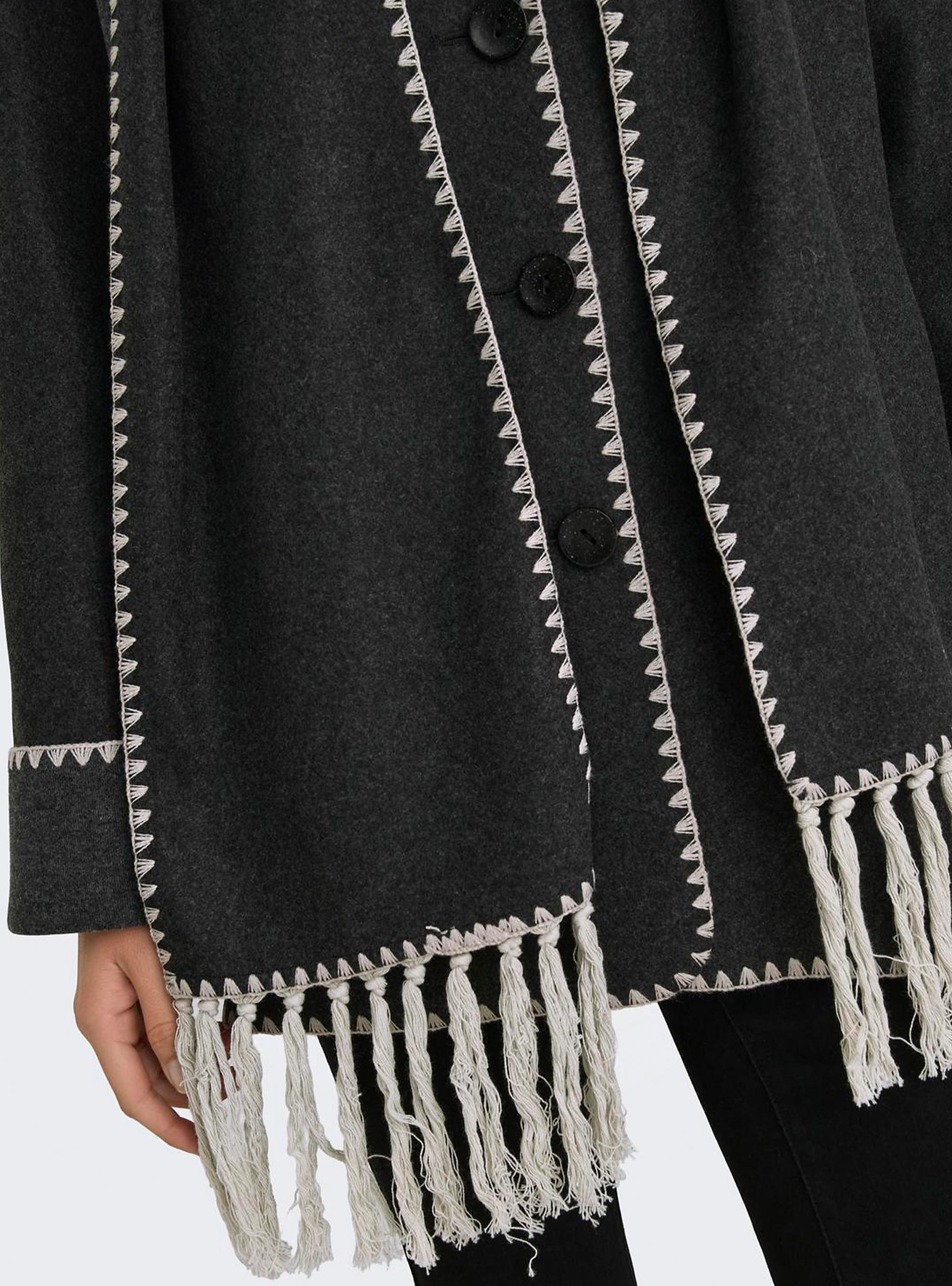 Only Elba Scallop Edge Scarf Coat - Dark Grey Melange